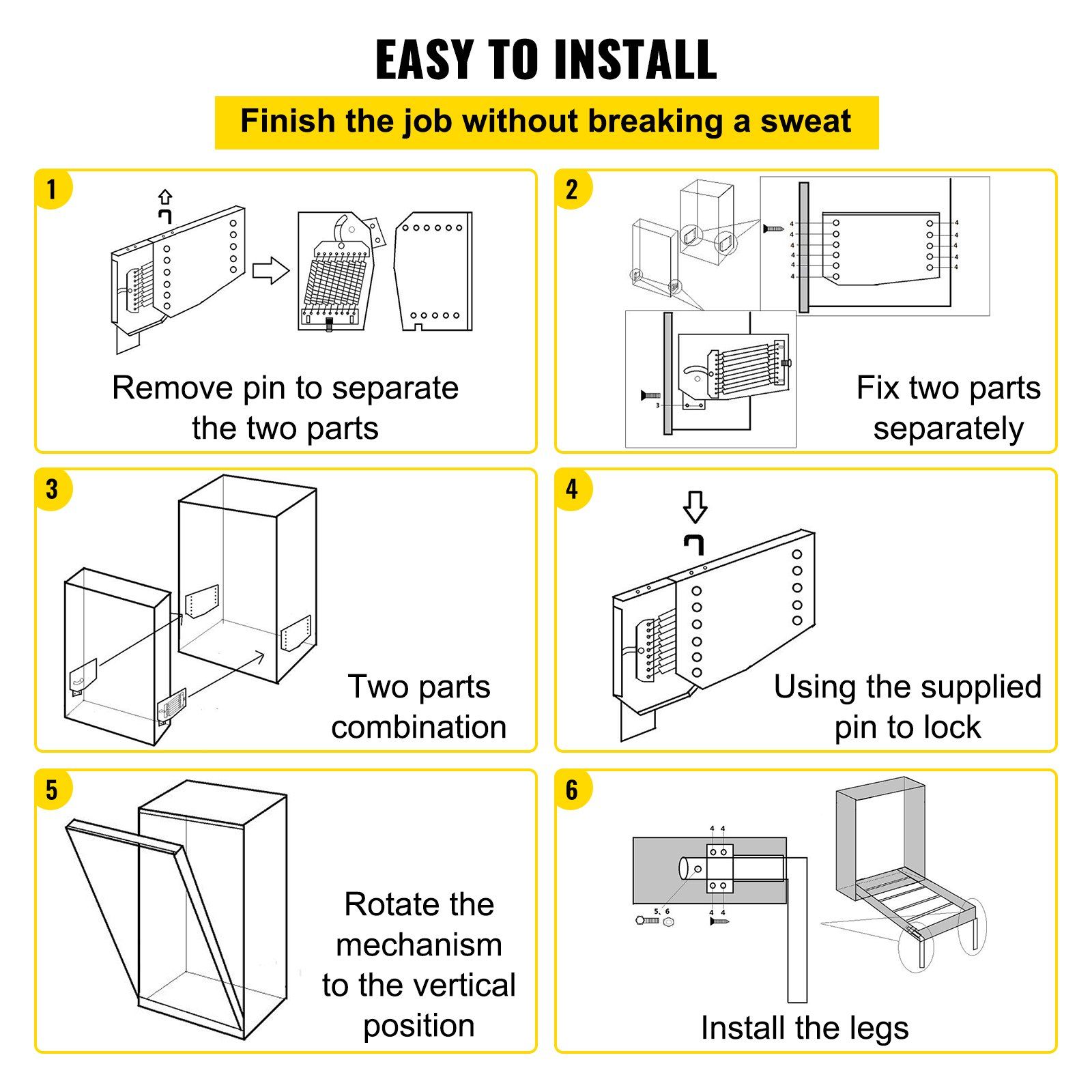 Murphy Mounting Wall Springs Mechanism, Heavy Duty Support Hardware DIY Kit, Bed Springs Mechanism Ideal for King Queen Bed (Vertical), White - Image 6