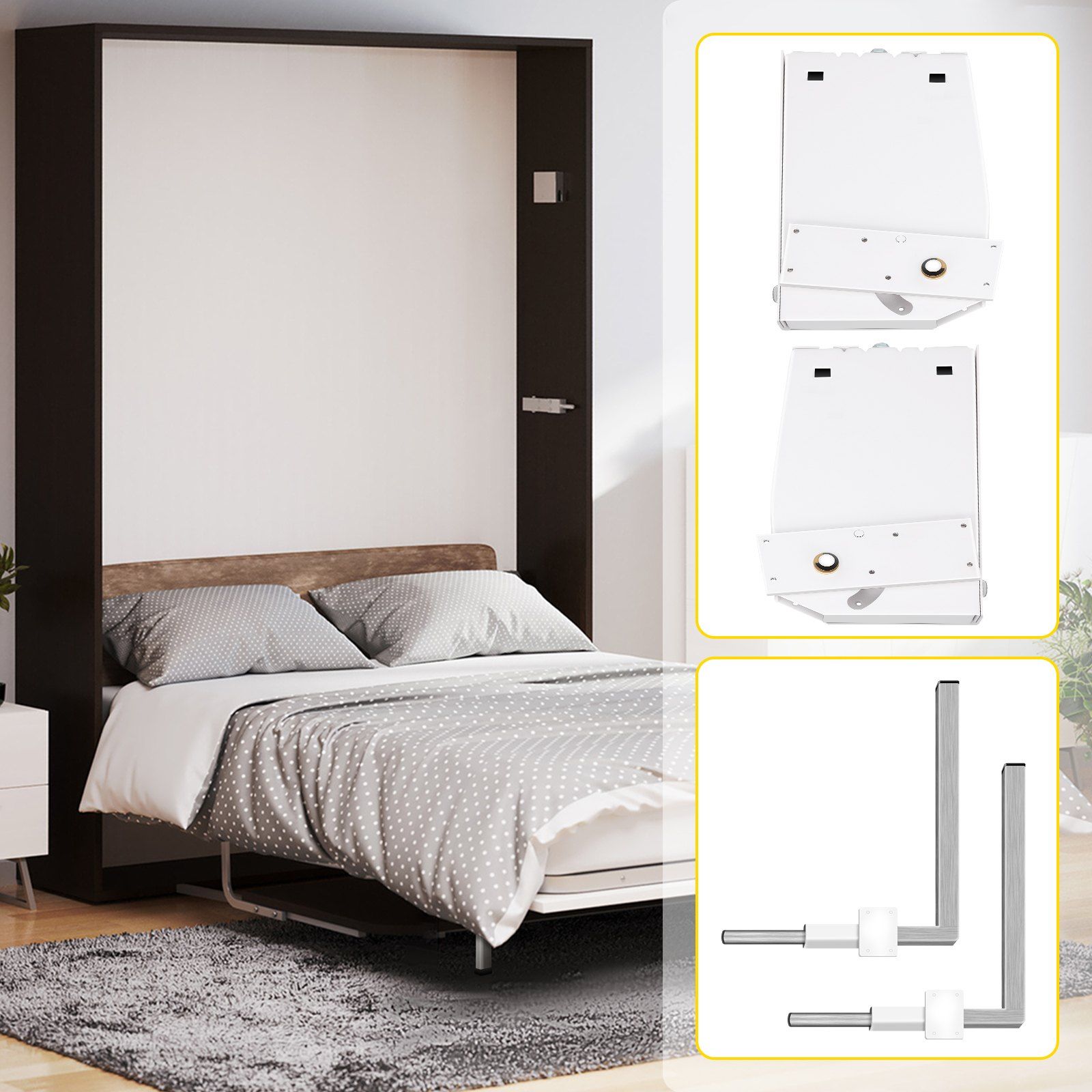 Murphy Mounting Wall Springs Mechanism, Heavy Duty Support Hardware DIY Kit, Bed Springs Mechanism Ideal for King Queen Bed (Vertical), White - Image 8