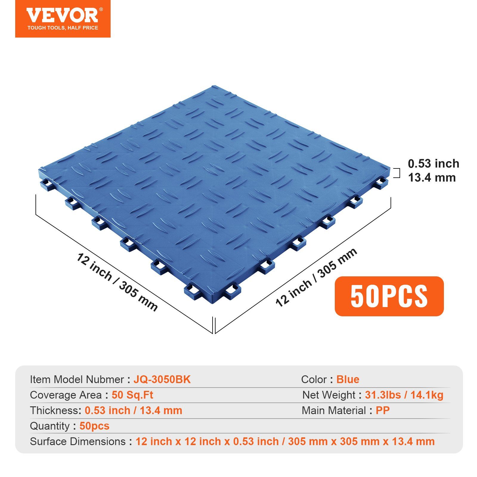 Garage Tiles Interlocking, 305 x 305 x 13.4 mm 50 Pack Garage Floor Covering Tiles, Non-Slip Double-Sided Texture Garage Flooring Tiles, for Garages, Basements, Repair Shops, Blue - Image 7