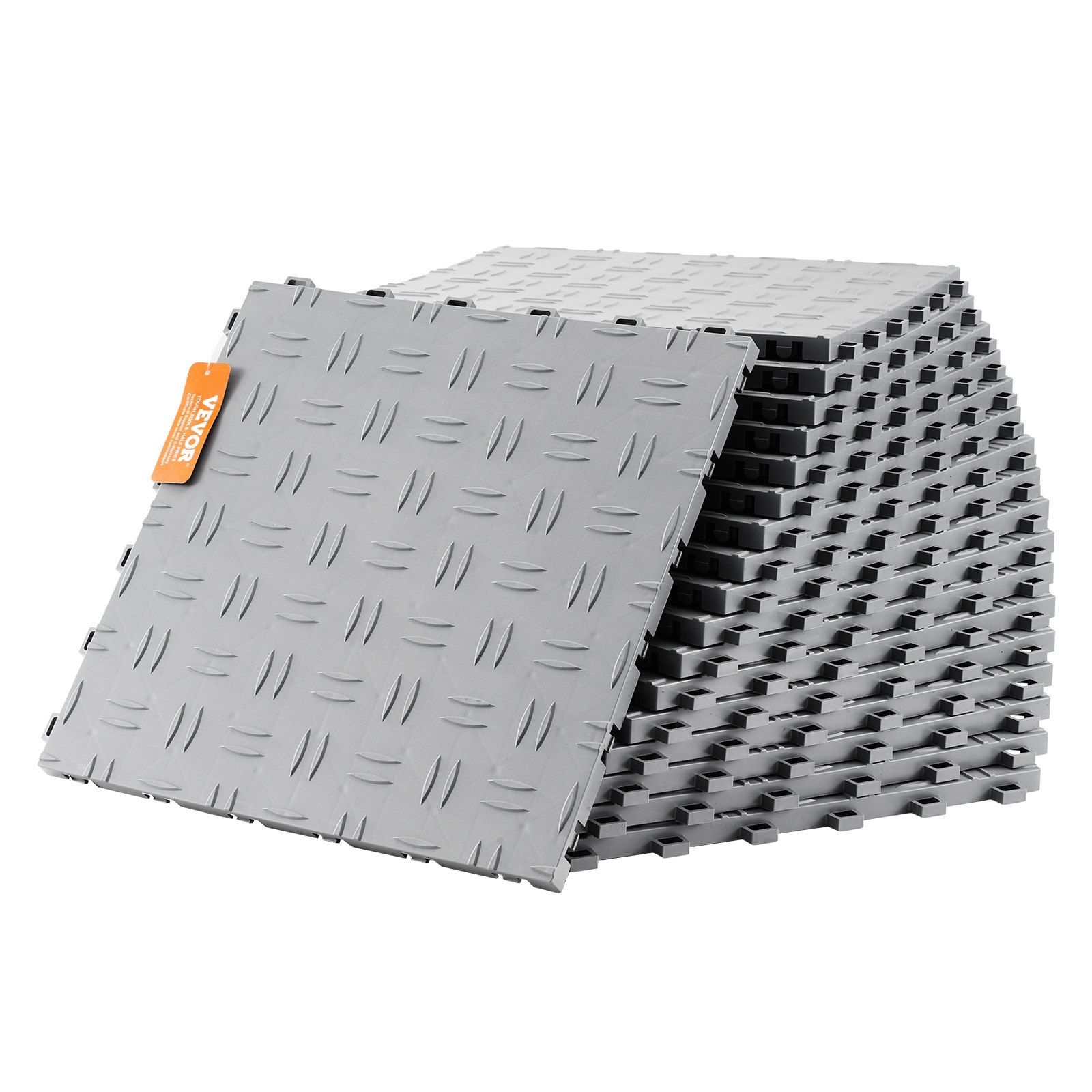 Garage Tiles Interlocking, 305 x 305 x 13.4 mm 25 Pack Garage Floor Covering Tiles, Non-Slip Double-Sided Texture Garage Flooring Tiles, for Garages, Basements, Repair Shops, Silver - Image 1
