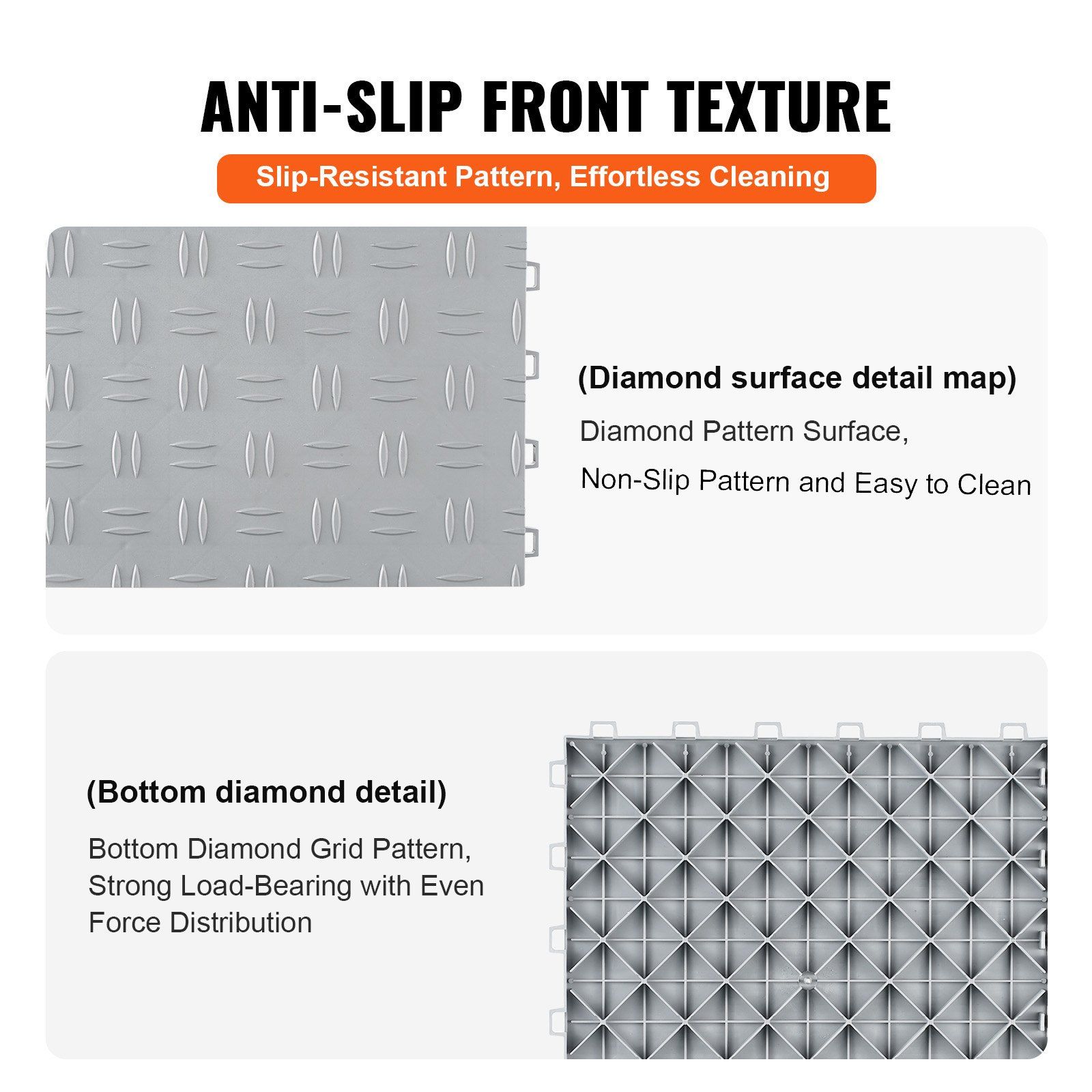 Garage Tiles Interlocking, 305 x 305 x 13.4 mm 25 Pack Garage Floor Covering Tiles, Non-Slip Double-Sided Texture Garage Flooring Tiles, for Garages, Basements, Repair Shops, Silver - Image 4