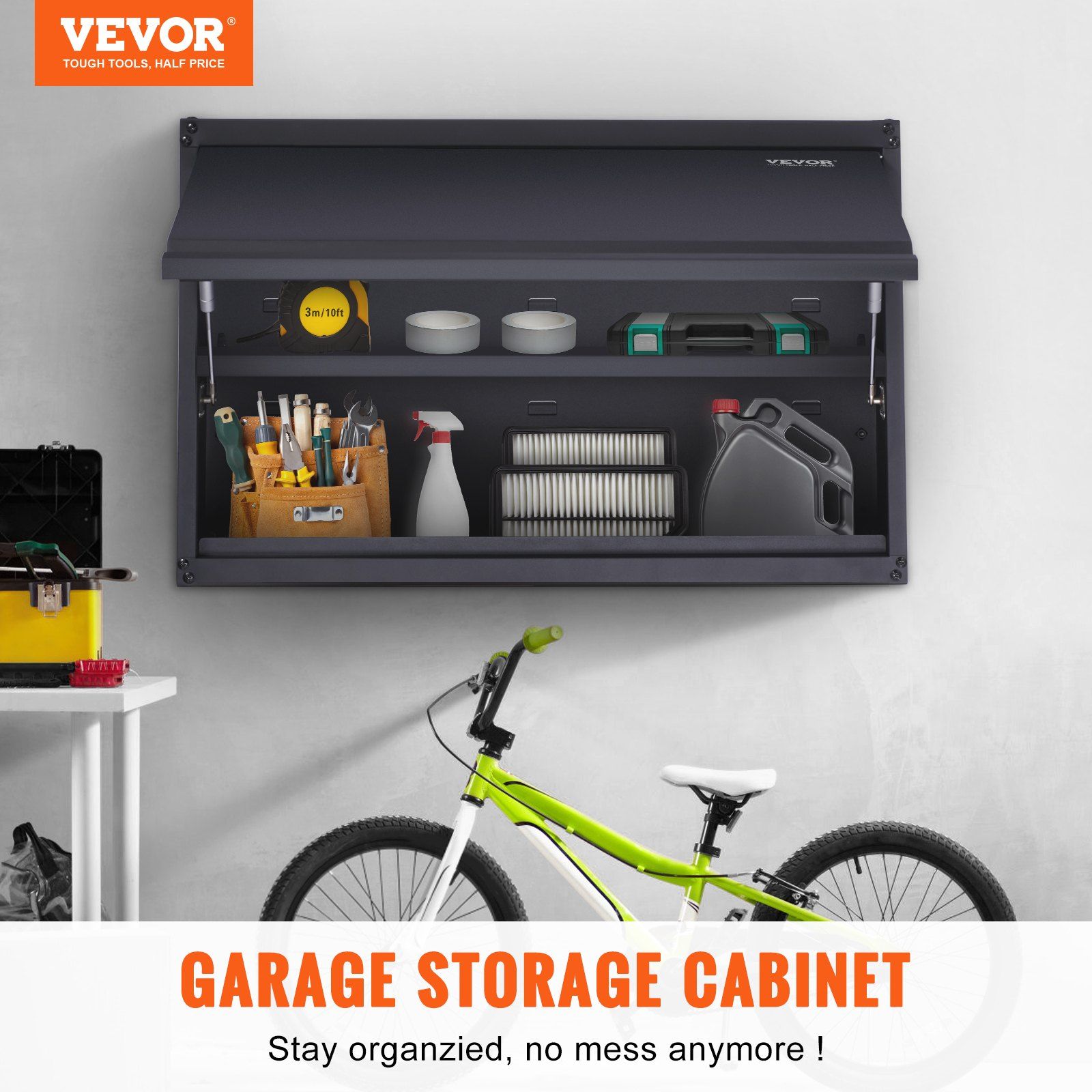 Metal Storage Cabinet, 54.4 kg Load Capacity per Shelf, 50.8 cm Tall Wall-Mounted Powder-Coating Steel Garage Cabinet with Adjustable Shelf, Press to Lock & Open Door, Perfect for Office Home Garage - Image 2