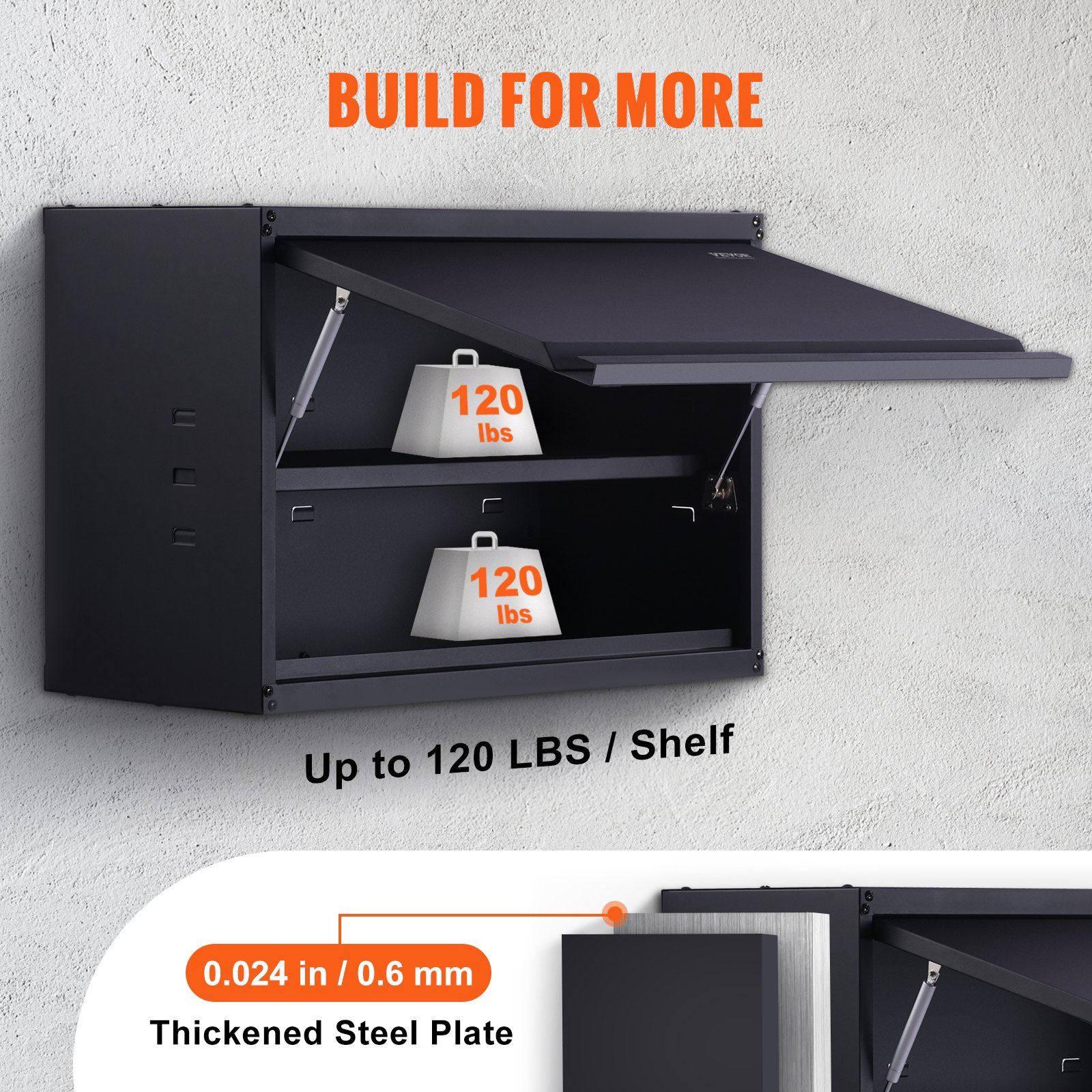 Metal Storage Cabinet, 54.4 kg Load Capacity per Shelf, 50.8 cm Tall Wall-Mounted Powder-Coating Steel Garage Cabinet with Adjustable Shelf, Press to Lock & Open Door, Perfect for Office Home Garage - Image 3