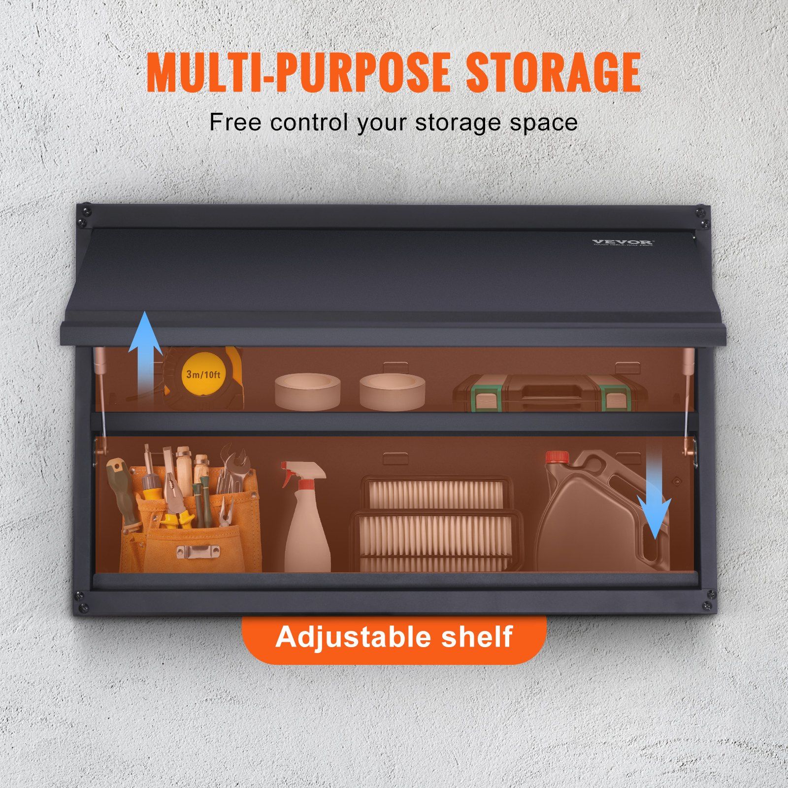 Metal Storage Cabinet, 54.4 kg Load Capacity per Shelf, 50.8 cm Tall Wall-Mounted Powder-Coating Steel Garage Cabinet with Adjustable Shelf, Press to Lock & Open Door, Perfect for Office Home Garage - Image 4