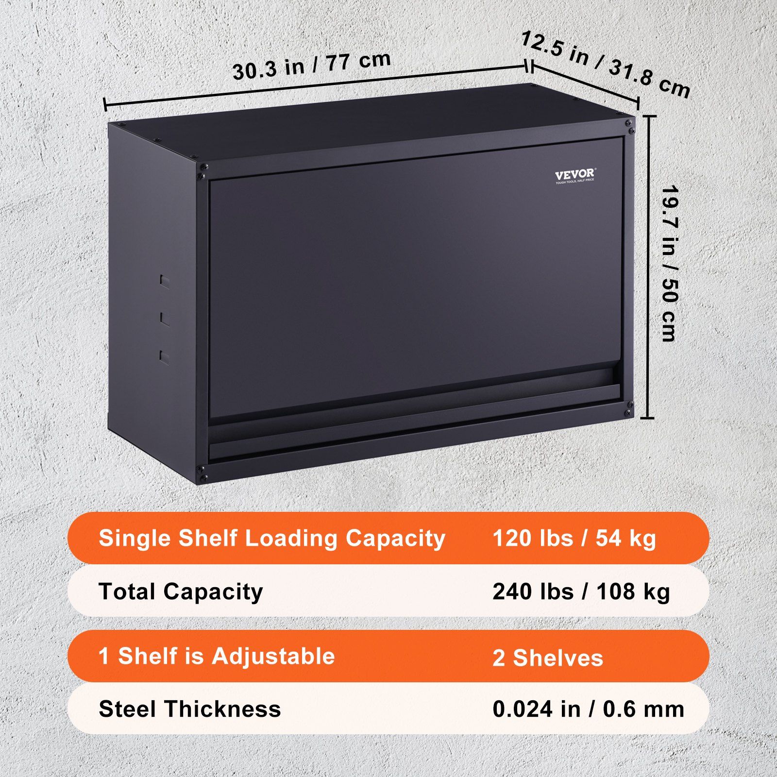 Metal Storage Cabinet, 54.4 kg Load Capacity per Shelf, 50.8 cm Tall Wall-Mounted Powder-Coating Steel Garage Cabinet with Adjustable Shelf, Press to Lock & Open Door, Perfect for Office Home Garage - Image 7