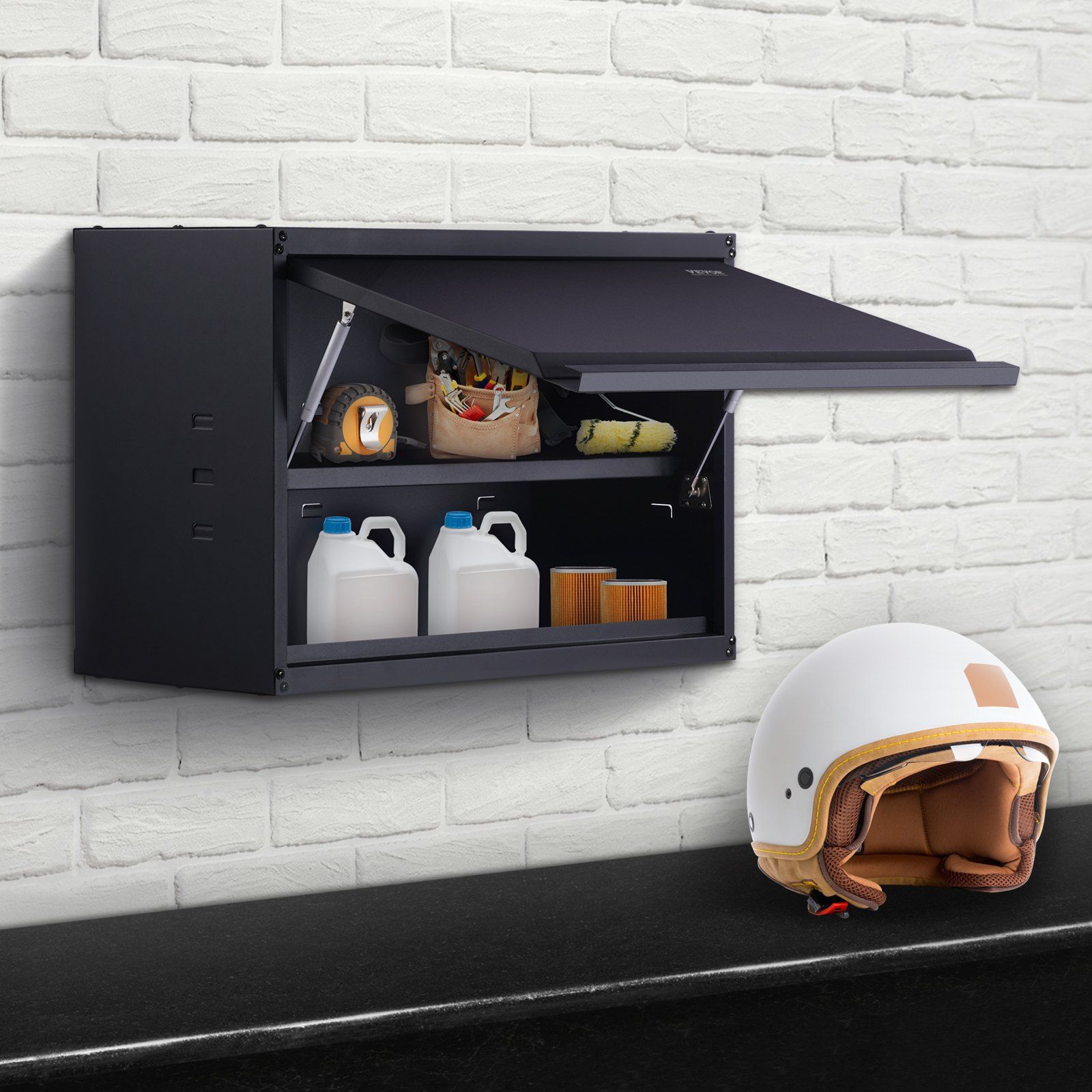 Metal Storage Cabinet, 54.4 kg Load Capacity per Shelf, 50.8 cm Tall Wall-Mounted Powder-Coating Steel Garage Cabinet with Adjustable Shelf, Press to Lock & Open Door, Perfect for Office Home Garage - Image 8