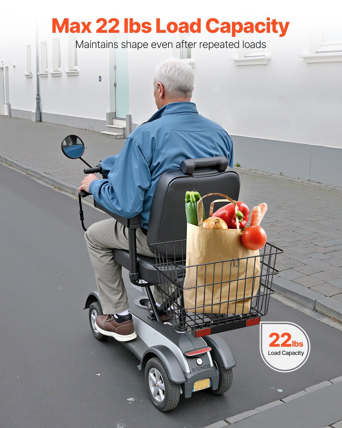 Scooter Rear Basket, Heavy Duty Metal Wire Basket with Handle, Spacious Cargo Basket, Works with 1-inch Receiver, Compatible with Most Golden, Drive & Pride Mobility Scooter - Image 3