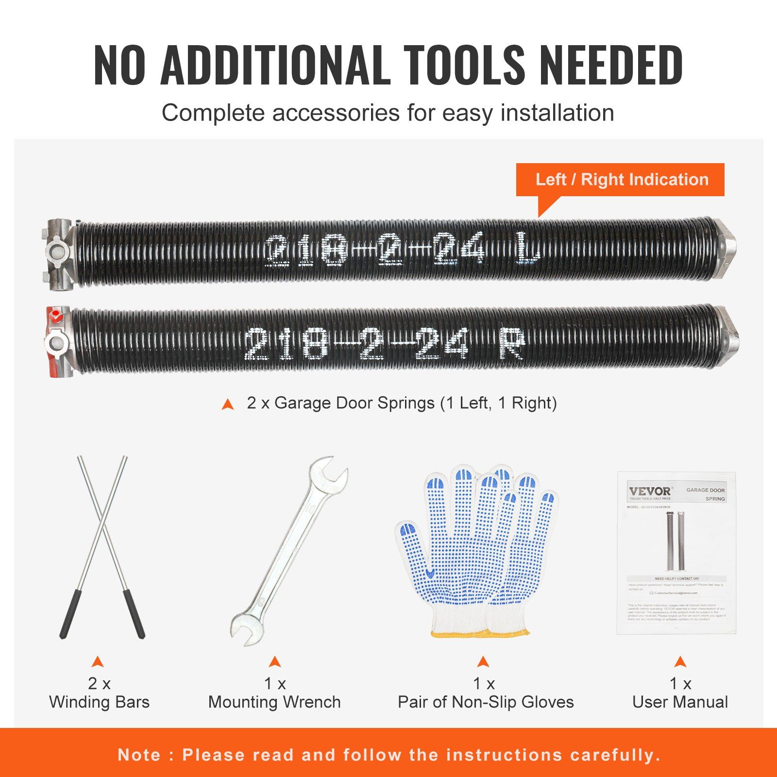 Garage Door Torsion Springs, Pair of 5.54 x 50.8 x 610 mm, 16000 Cycles, Garage Door Springs with Non-Slip Winding Bars, Gloves and Mounting Wrench, Electrophoresis Coated for Replacement - Image 5