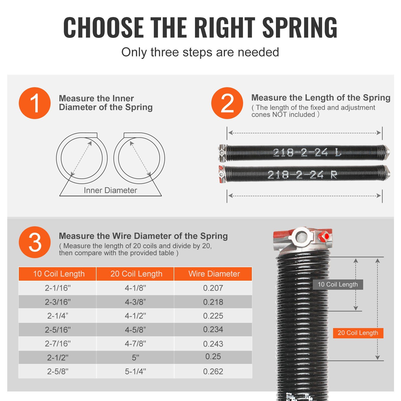 Garage Door Torsion Springs, Pair of 5.54 x 50.8 x 610 mm, 16000 Cycles, Garage Door Springs with Non-Slip Winding Bars, Gloves and Mounting Wrench, Electrophoresis Coated for Replacement - Image 6