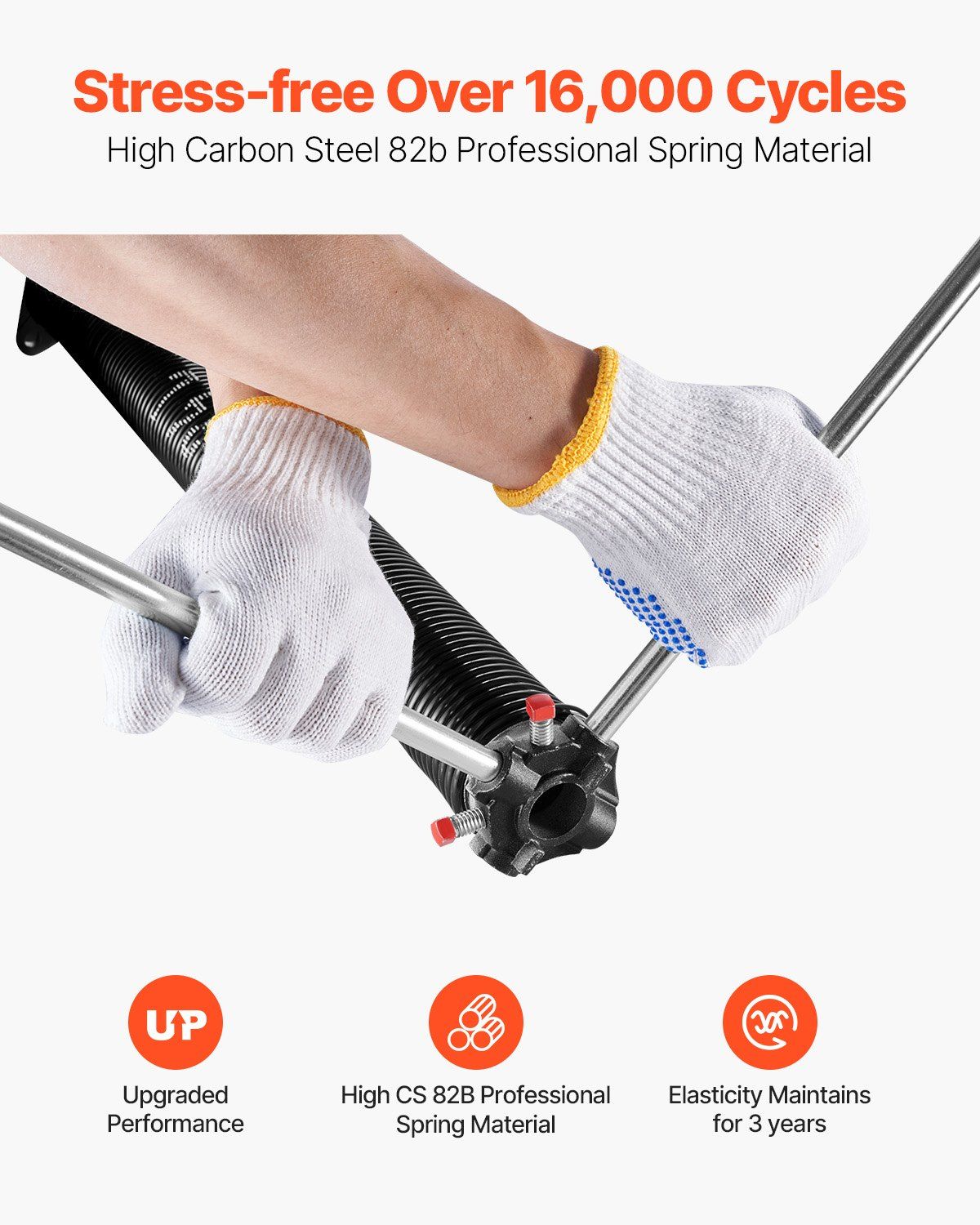 Garage Door Torsion Springs, Pair of 6.35 x 50.8 x 787 mmn, 16000 Cycles, Electrophoresis Black Coated for Replacement, Garage Door Springs with Non-Slip Winding Bars, Gloves and Mounting Wrench - Image 4