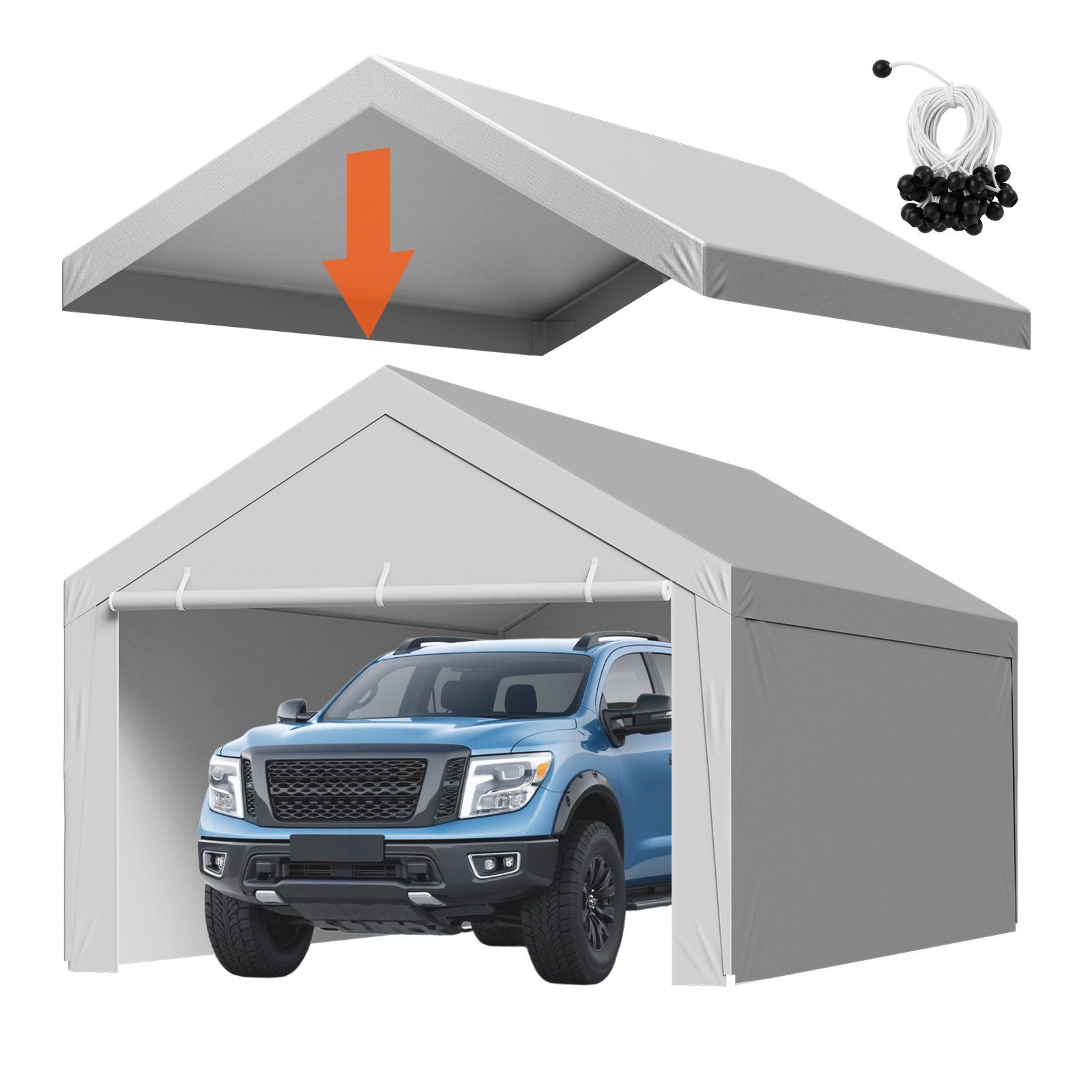 Carport Replacement Canopy, 6 x 4 m Potable Garage Tent Top Tarp with Sidewalls, UV-Resistant & Waterproof, Heavy Duty Car Shelter Tarp with Ball Buggees, Grey, Frame Not Included - Image 1