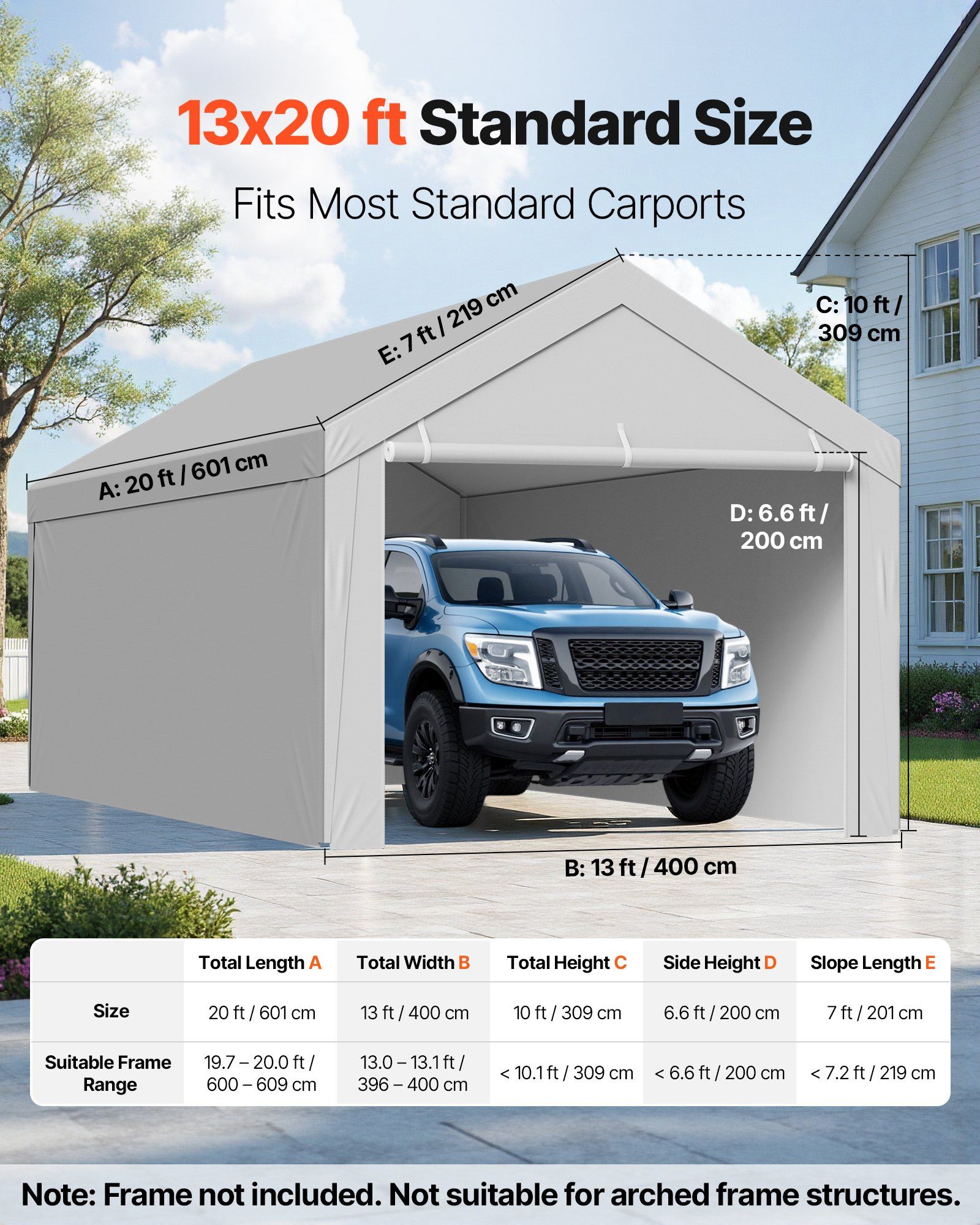 Carport Replacement Canopy, 6 x 4 m Potable Garage Tent Top Tarp with Sidewalls, UV-Resistant & Waterproof, Heavy Duty Car Shelter Tarp with Ball Buggees, Grey, Frame Not Included - Image 2