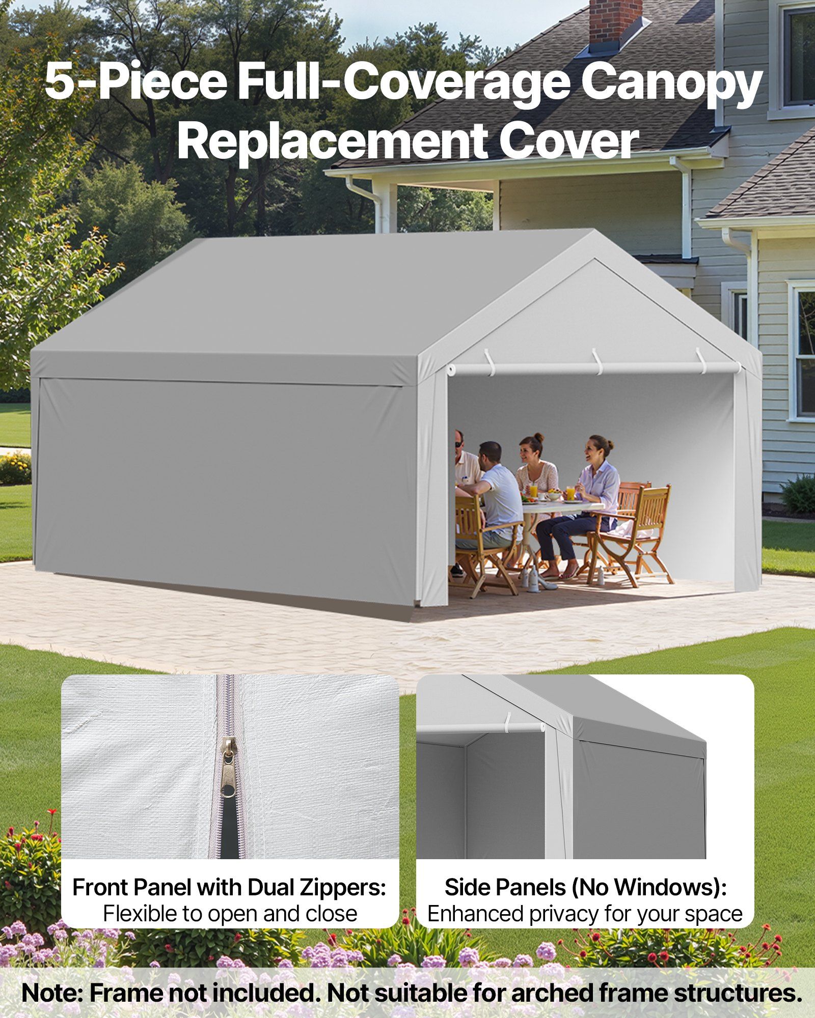 Carport Replacement Canopy, 6 x 4 m Potable Garage Tent Top Tarp with Sidewalls, UV-Resistant & Waterproof, Heavy Duty Car Shelter Tarp with Ball Buggees, Grey, Frame Not Included - Image 3