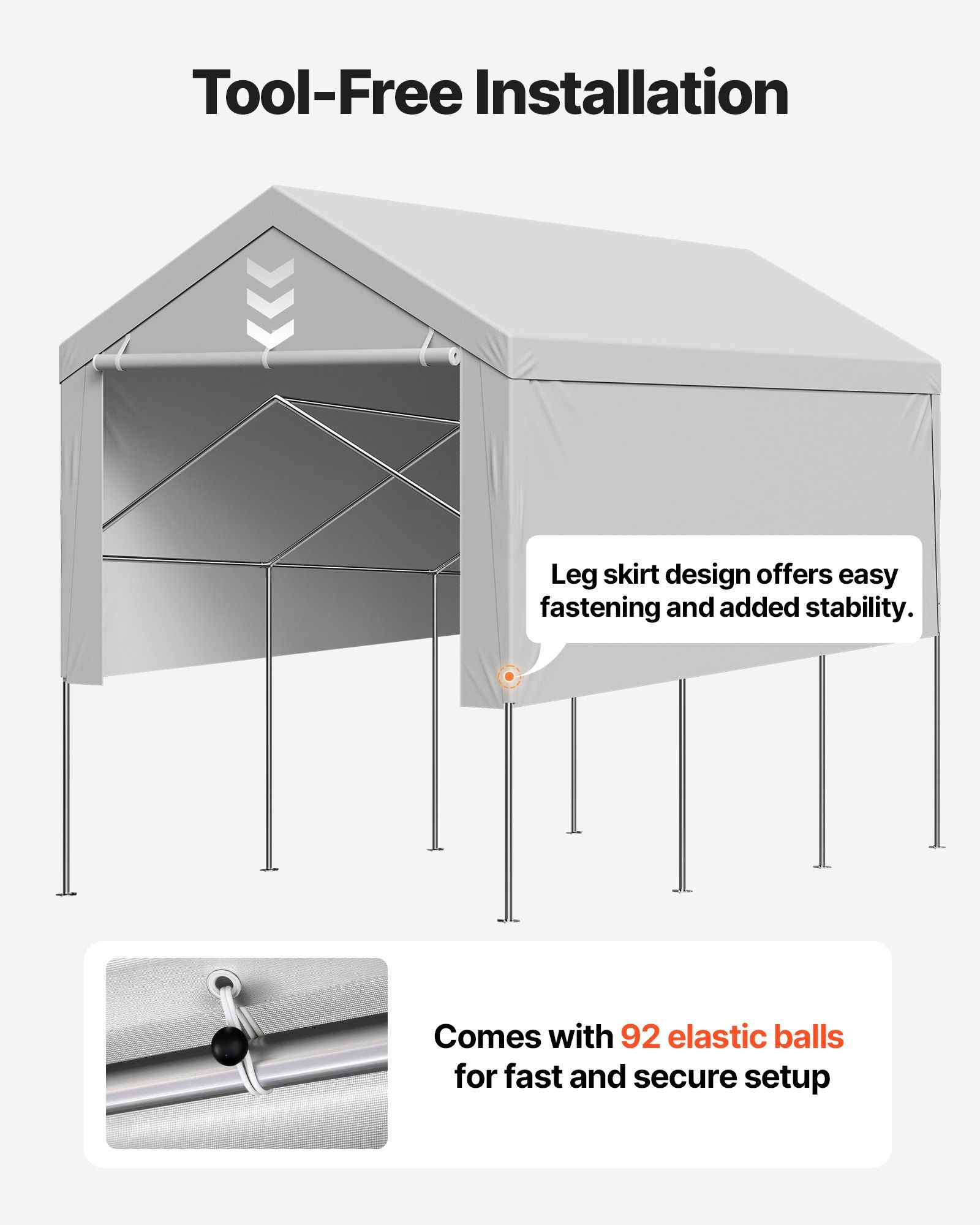 Carport Replacement Canopy, 6 x 4 m Potable Garage Tent Top Tarp with Sidewalls, UV-Resistant & Waterproof, Heavy Duty Car Shelter Tarp with Ball Buggees, Grey, Frame Not Included - Image 6