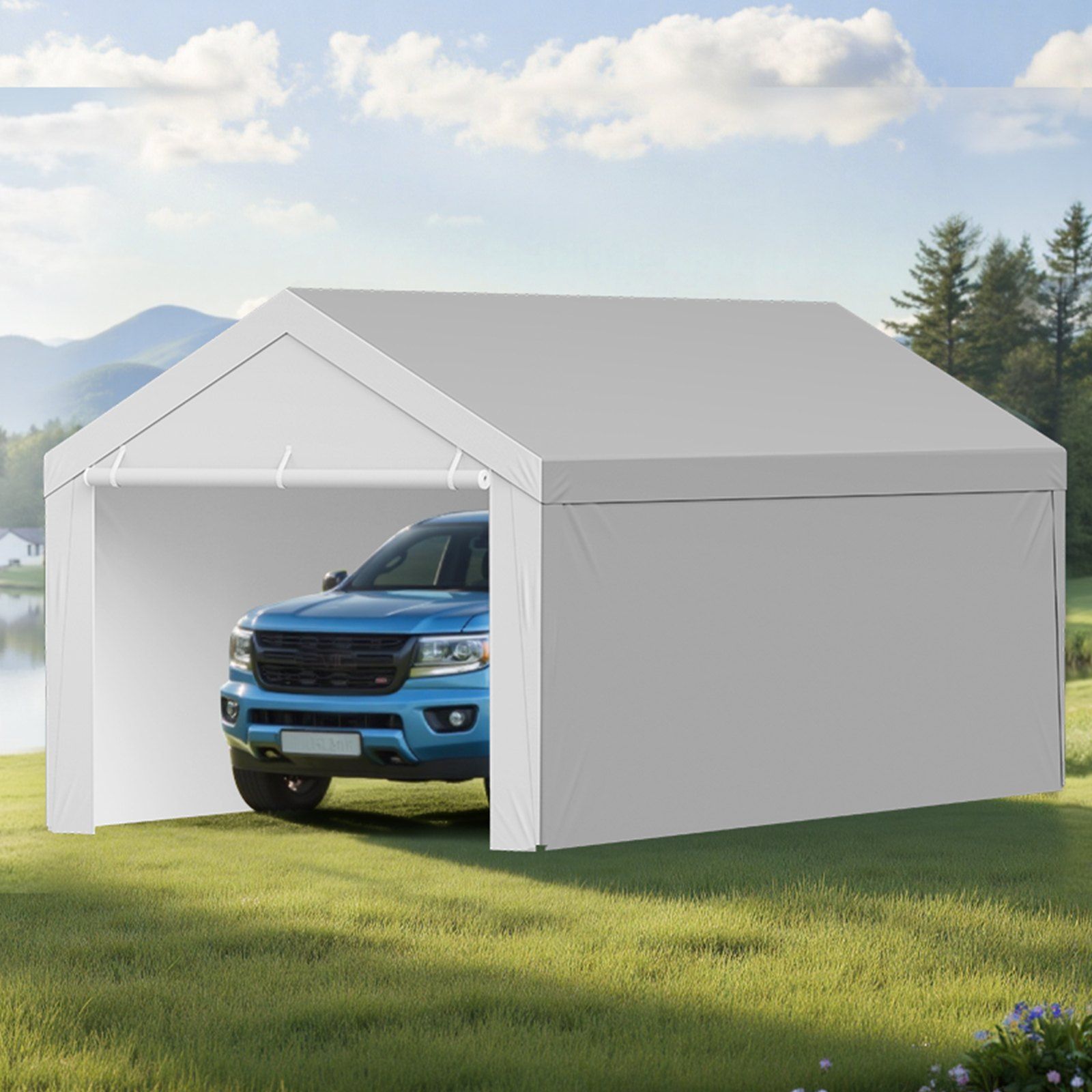 Carport Replacement Canopy, 6 x 4 m Potable Garage Tent Top Tarp with Sidewalls, UV-Resistant & Waterproof, Heavy Duty Car Shelter Tarp with Ball Buggees, Grey, Frame Not Included - Image 8