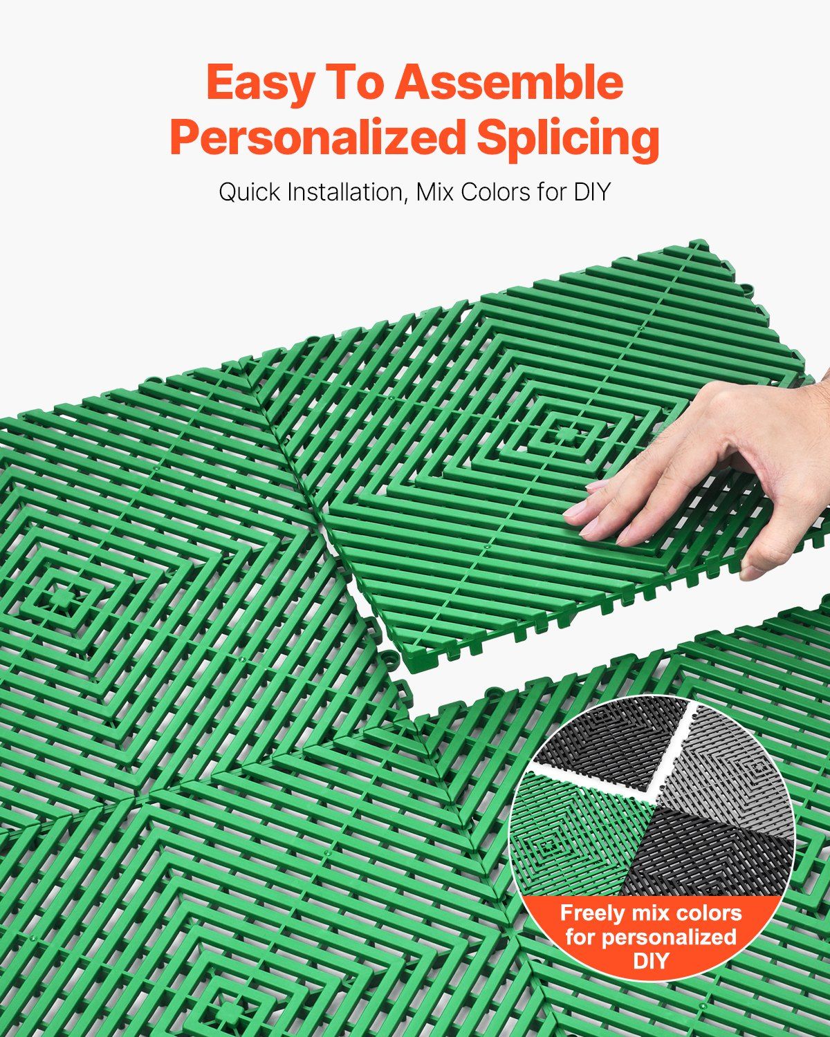 Interlocking Drainage Mat, 50 Pcs Modular Interlocking Cushion, 31 x 31 cm Splicing Drainage Mats, Non-Slip Green PP Drainage Floor Tile and Shower Mat, for Garage, Garden, Kitchen & Outdoor - Image 5