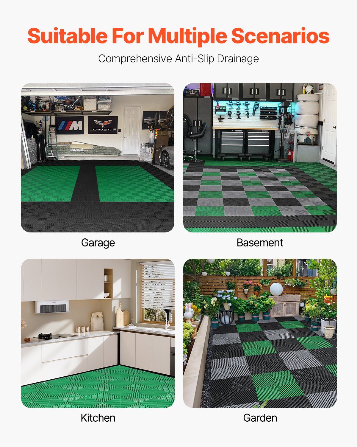 Interlocking Drainage Mat, 50 Pcs Modular Interlocking Cushion, 31 x 31 cm Splicing Drainage Mats, Non-Slip Green PP Drainage Floor Tile and Shower Mat, for Garage, Garden, Kitchen & Outdoor - Image 6