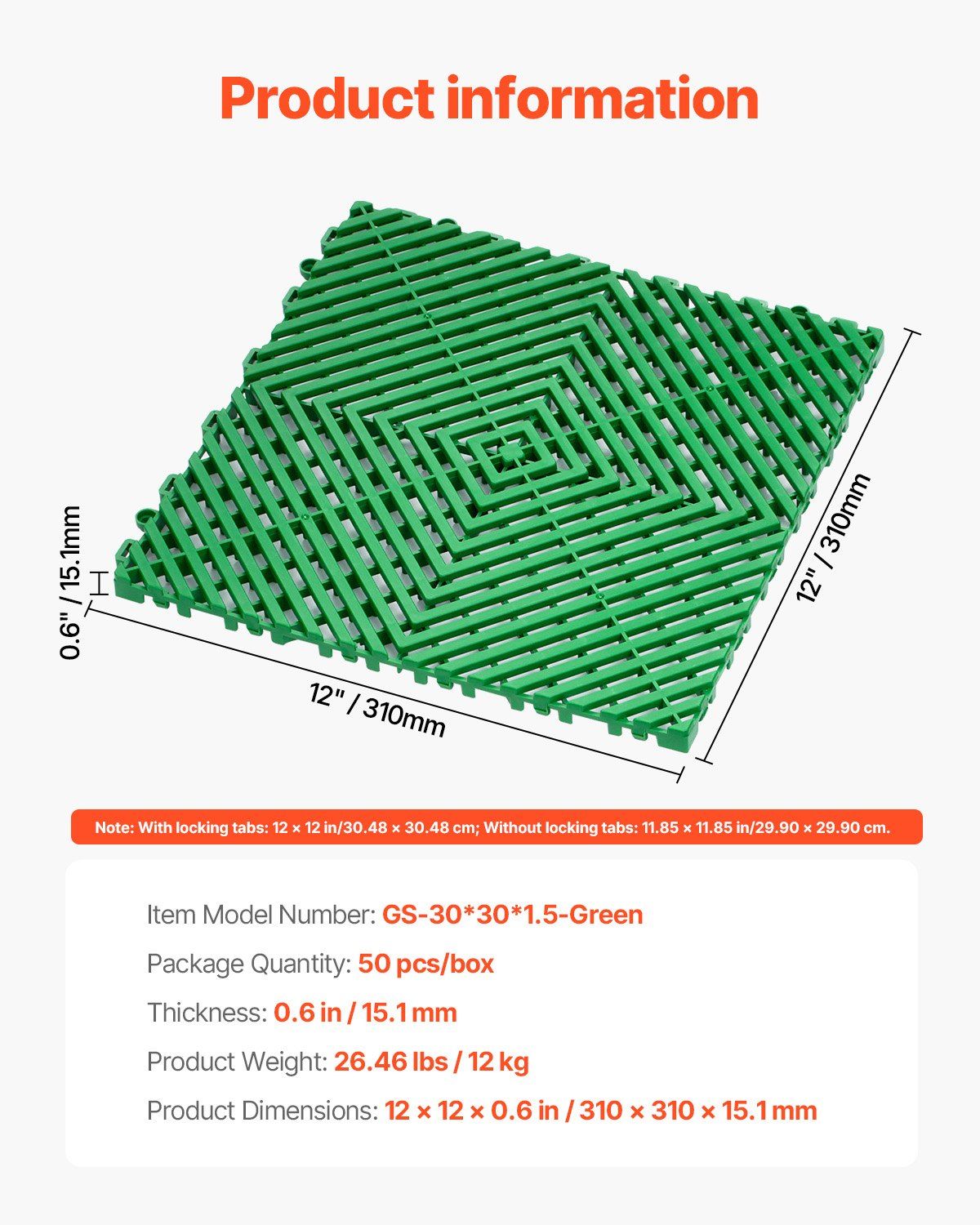 Interlocking Drainage Mat, 50 Pcs Modular Interlocking Cushion, 31 x 31 cm Splicing Drainage Mats, Non-Slip Green PP Drainage Floor Tile and Shower Mat, for Garage, Garden, Kitchen & Outdoor - Image 7