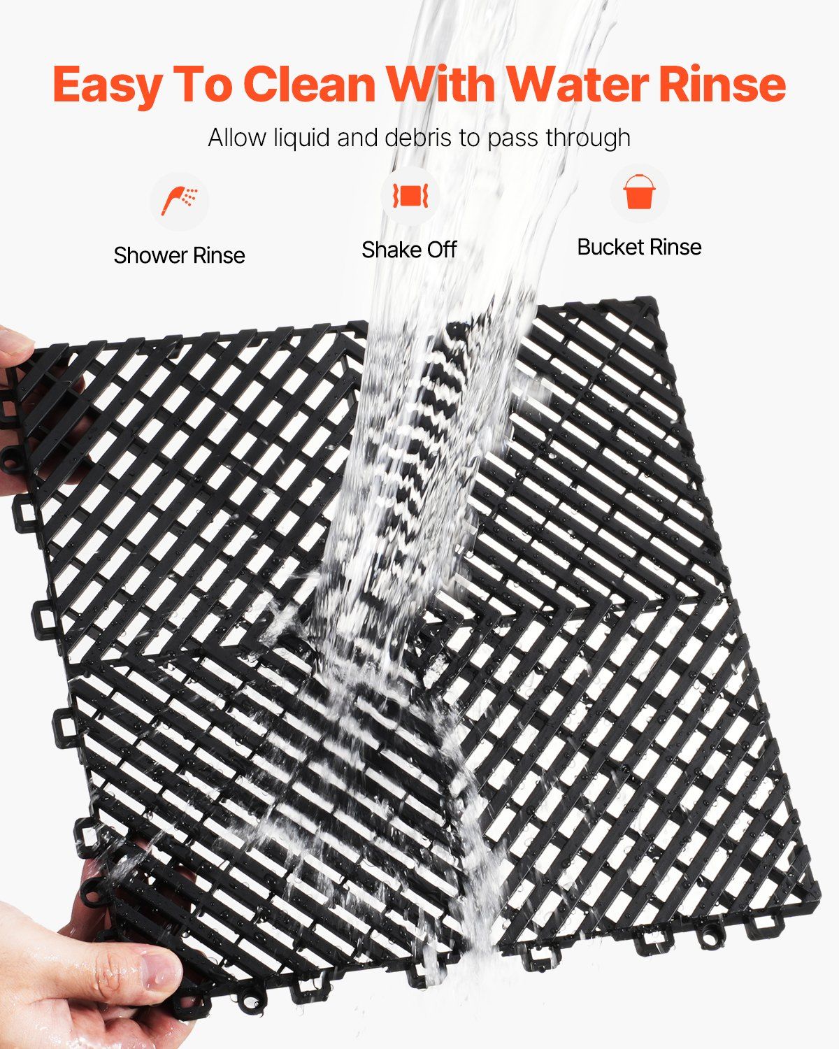Interlocking Drainage Mat, 31 x 31 cm Modular Interlocking Cushion, 24 Pcs Splicing Drainage Mats, Non-Slip Black PP Drainage Floor Tile and Shower Mat, for Garage, Garden, Kitchen & Outdoor - Image 4