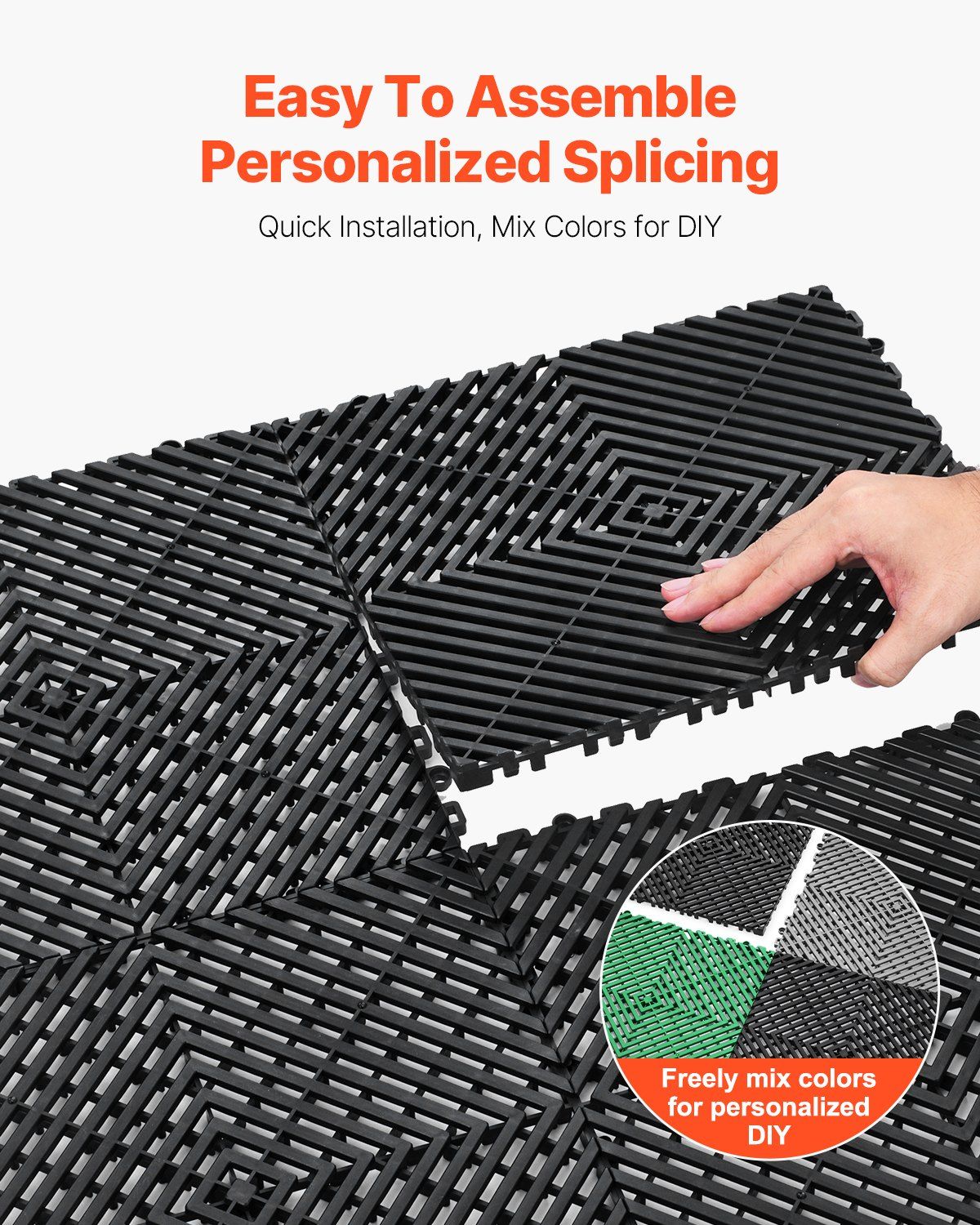 Interlocking Drainage Mat, 31 x 31 cm Modular Interlocking Cushion, 24 Pcs Splicing Drainage Mats, Non-Slip Black PP Drainage Floor Tile and Shower Mat, for Garage, Garden, Kitchen & Outdoor - Image 5