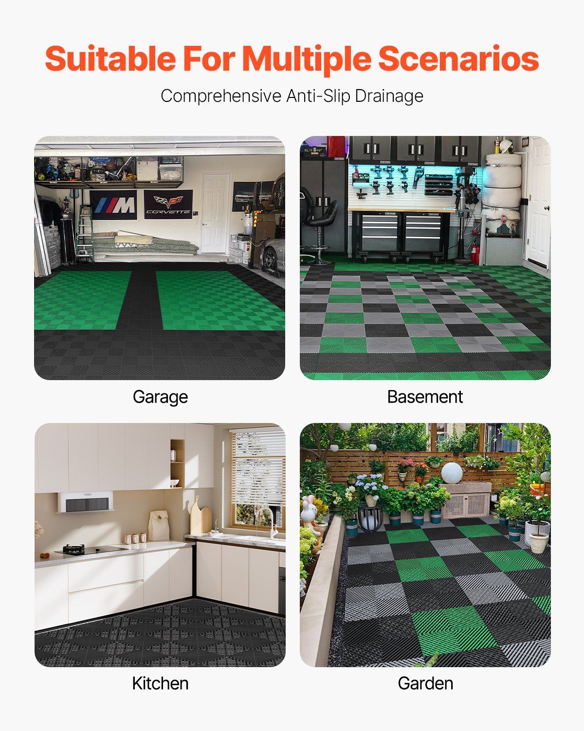 Interlocking Drainage Mat, 31 x 31 cm Modular Interlocking Cushion, 24 Pcs Splicing Drainage Mats, Non-Slip Black PP Drainage Floor Tile and Shower Mat, for Garage, Garden, Kitchen & Outdoor - Image 6