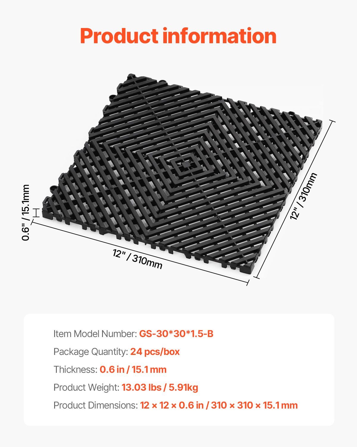 Interlocking Drainage Mat, 31 x 31 cm Modular Interlocking Cushion, 24 Pcs Splicing Drainage Mats, Non-Slip Black PP Drainage Floor Tile and Shower Mat, for Garage, Garden, Kitchen & Outdoor - Image 7
