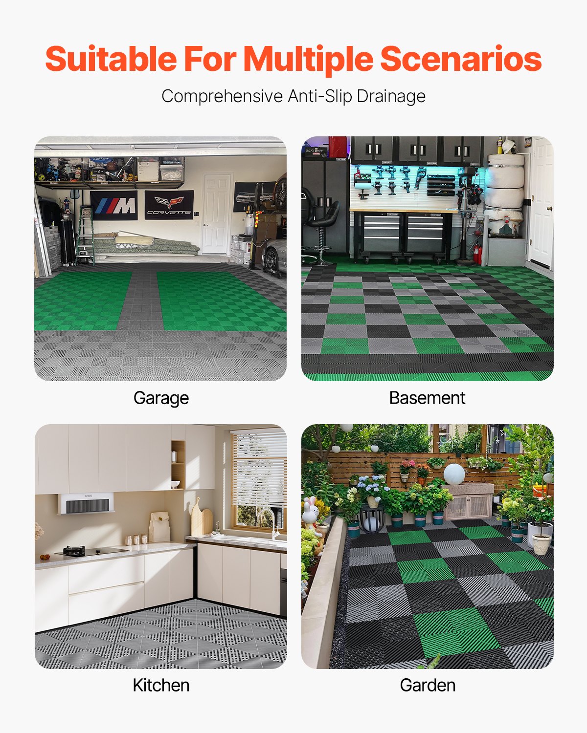 Interlocking Drainage Mat, 31 x 31 cm Modular Interlocking Cushion, 40 Pcs Splicing Drainage Mats, Non-Slip Gray PP Drainage Floor Tile and Shower Mat, for Garage, Garden, Kitchen & Outdoor - Image 6