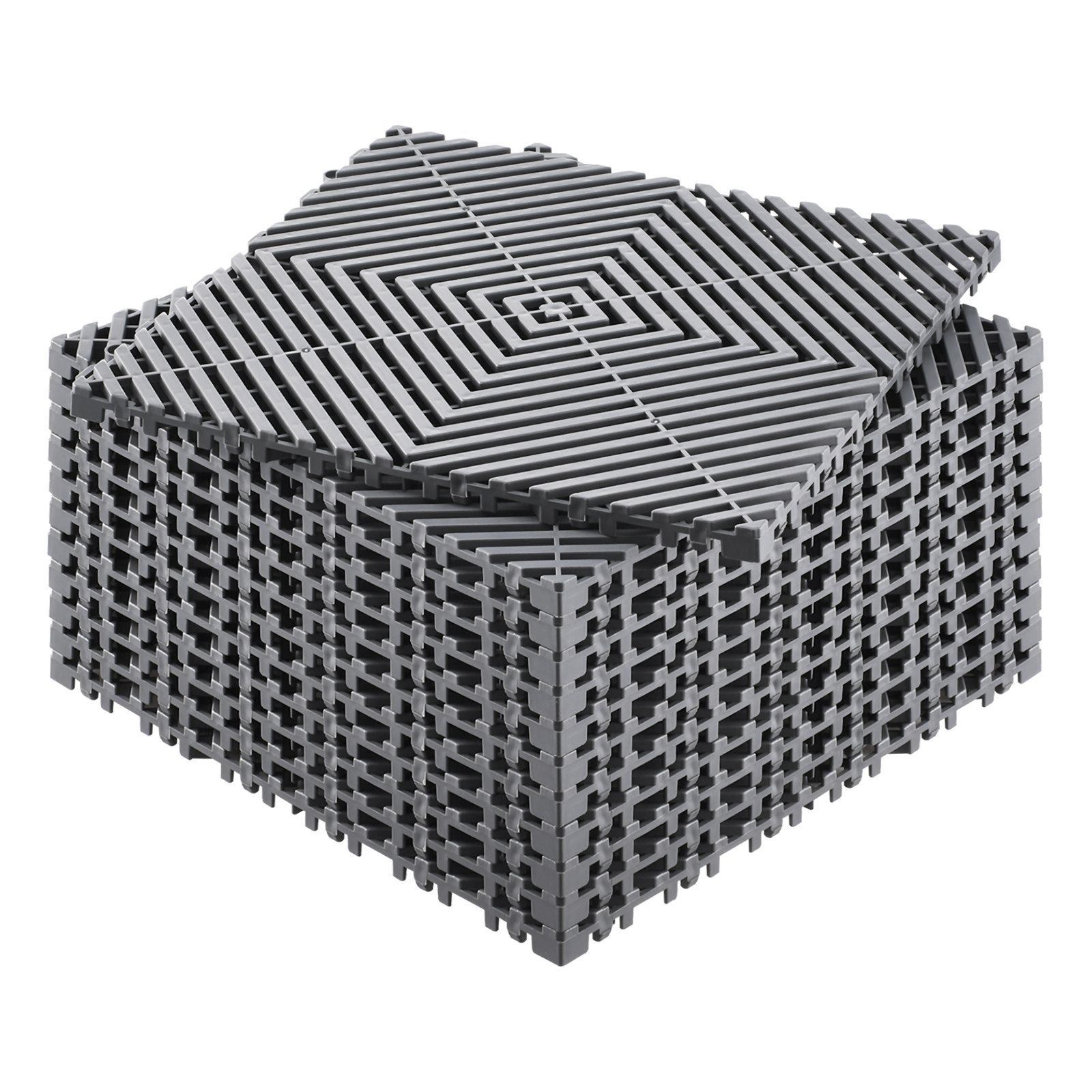 Interlocking Drainage Mat, 31 x 31 cm Modular Interlocking Cushion, 12 Pcs Splicing Drainage Mats, Non-Slip Gray PP Drainage Floor Tile and Shower Mat, for Garage, Garden, Kitchen & Outdoor - Image 1
