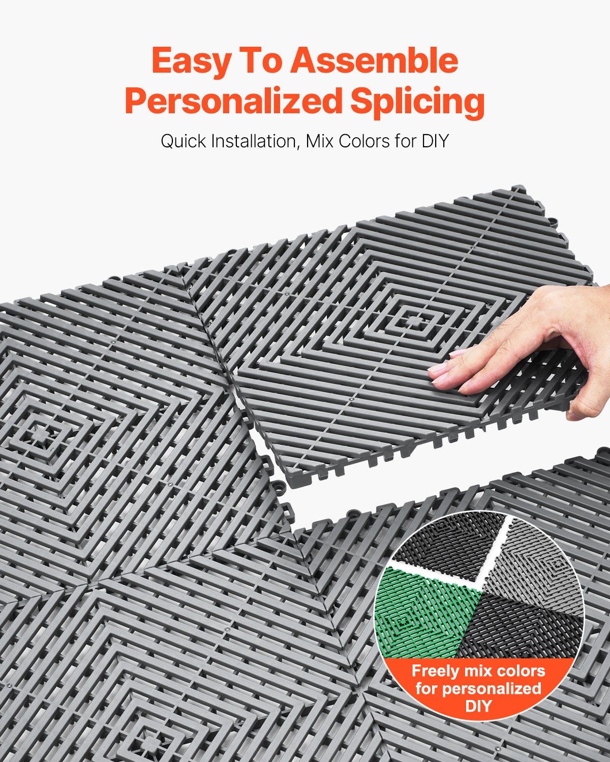 Interlocking Drainage Mat, 31 x 31 cm Modular Interlocking Cushion, 12 Pcs Splicing Drainage Mats, Non-Slip Gray PP Drainage Floor Tile and Shower Mat, for Garage, Garden, Kitchen & Outdoor - Image 5