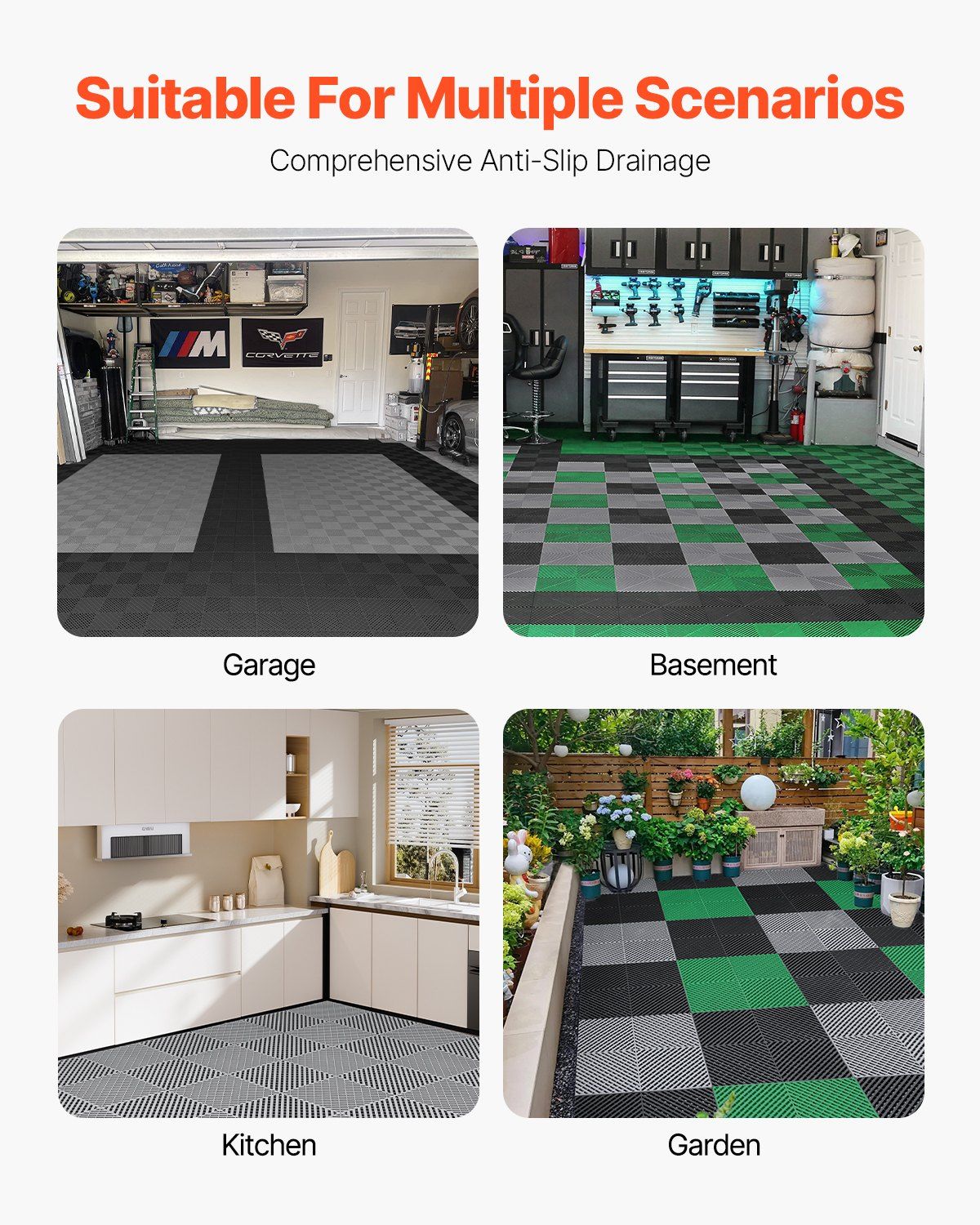 Interlocking Drainage Mat, 41.5 x 41.5 cm Modular Interlocking Cushion, 24 Pcs Splicing Drainage Mats, PP Non-Slip Drainage Floor Tile and Shower Mat, for Garage, Garden, Kitchen & Outdoor - Image 6