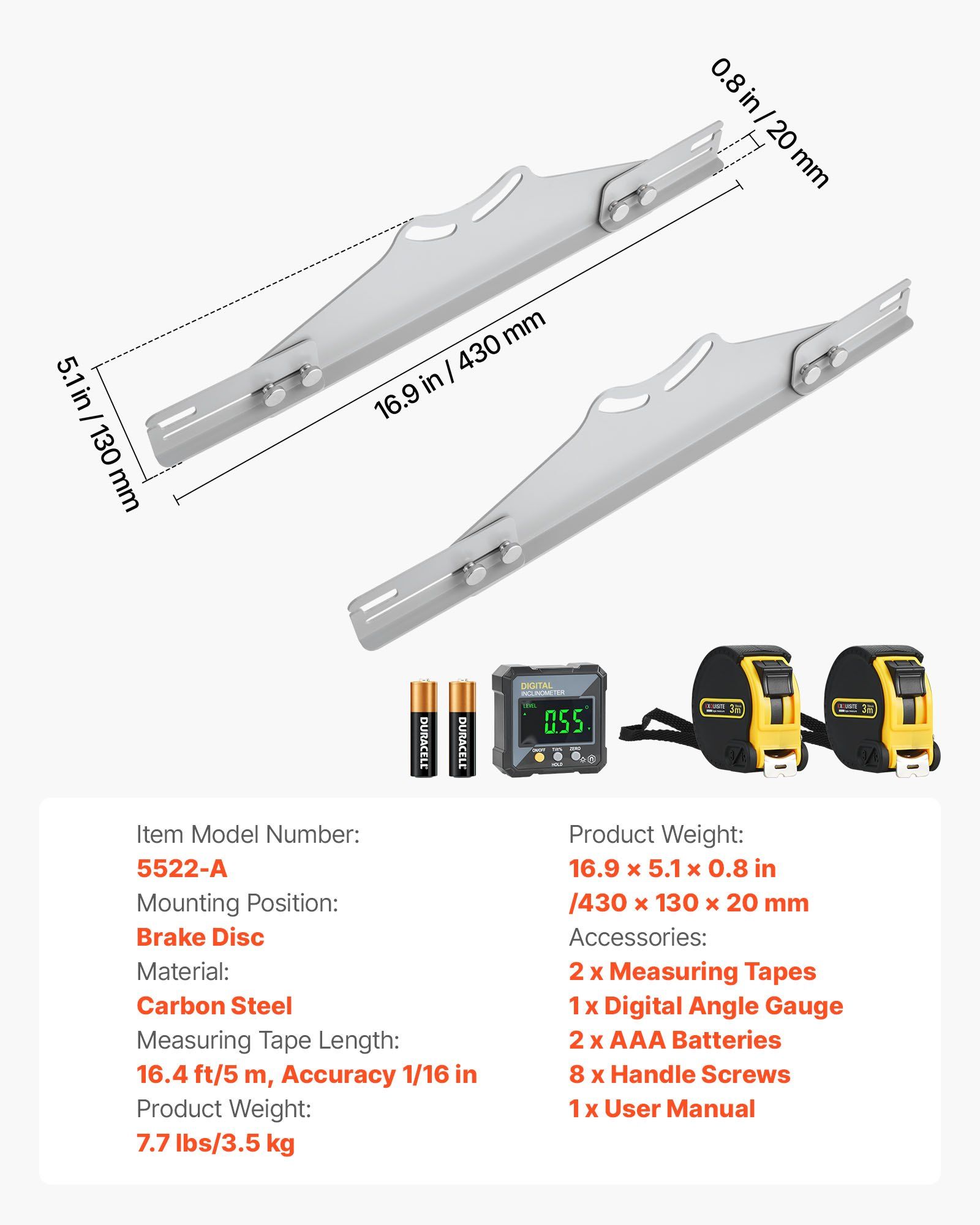 Wheel Alignment Tool, 2 PCS Carbon Steel Heavy Duty Toe & Camber Alignment Plates with Digital Angle Finder, 2 Measuring Tapes, Accurate Automotive Wheel Tools for Home Use, Fits Car Truck SUV - Image 7