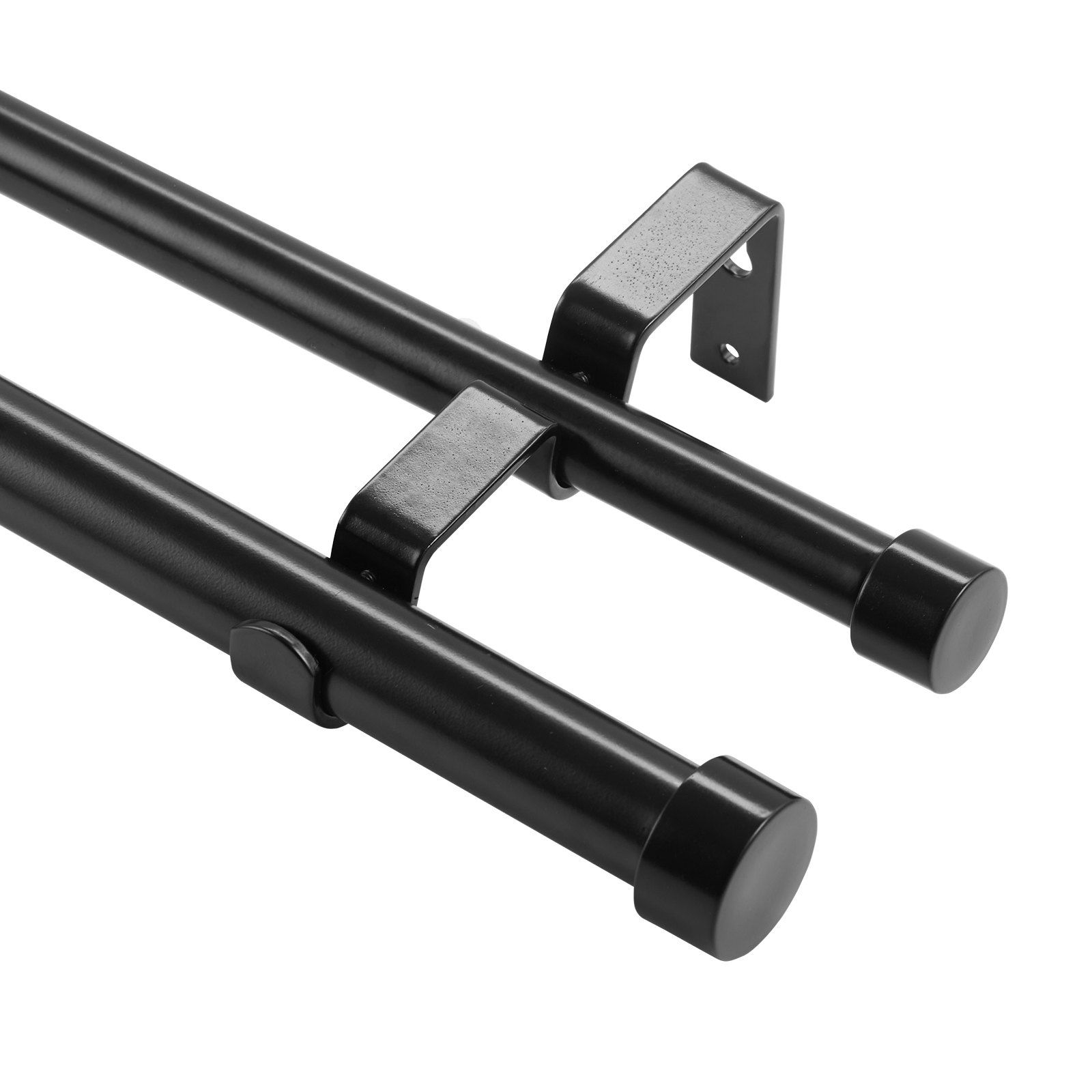 Double Rod Curtain Rods, 36-72 inches(3-6ft) Adjustable Length, Black Double Curtain Rods with Cap Finials, 1