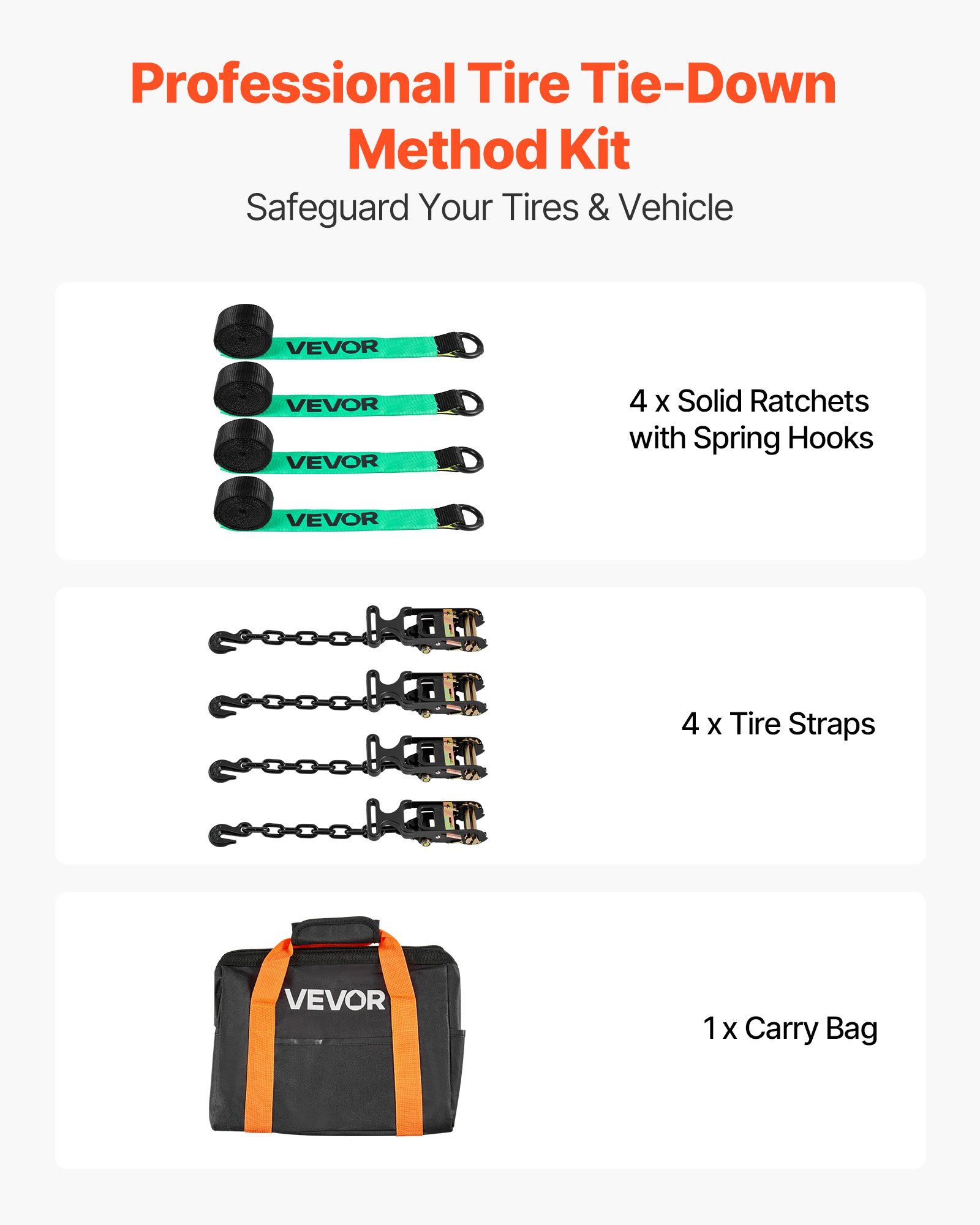 Wheel Chock Tie-Down Kit, Tire-Style Tow Dolly Strap, Car Tie Down Kit with Heavy-Duty Hook, Break Strength 4540 kg & Working Load 1512 kg Motorcycle Tie-Down System for ATV, SUV, Trailer - Image 2
