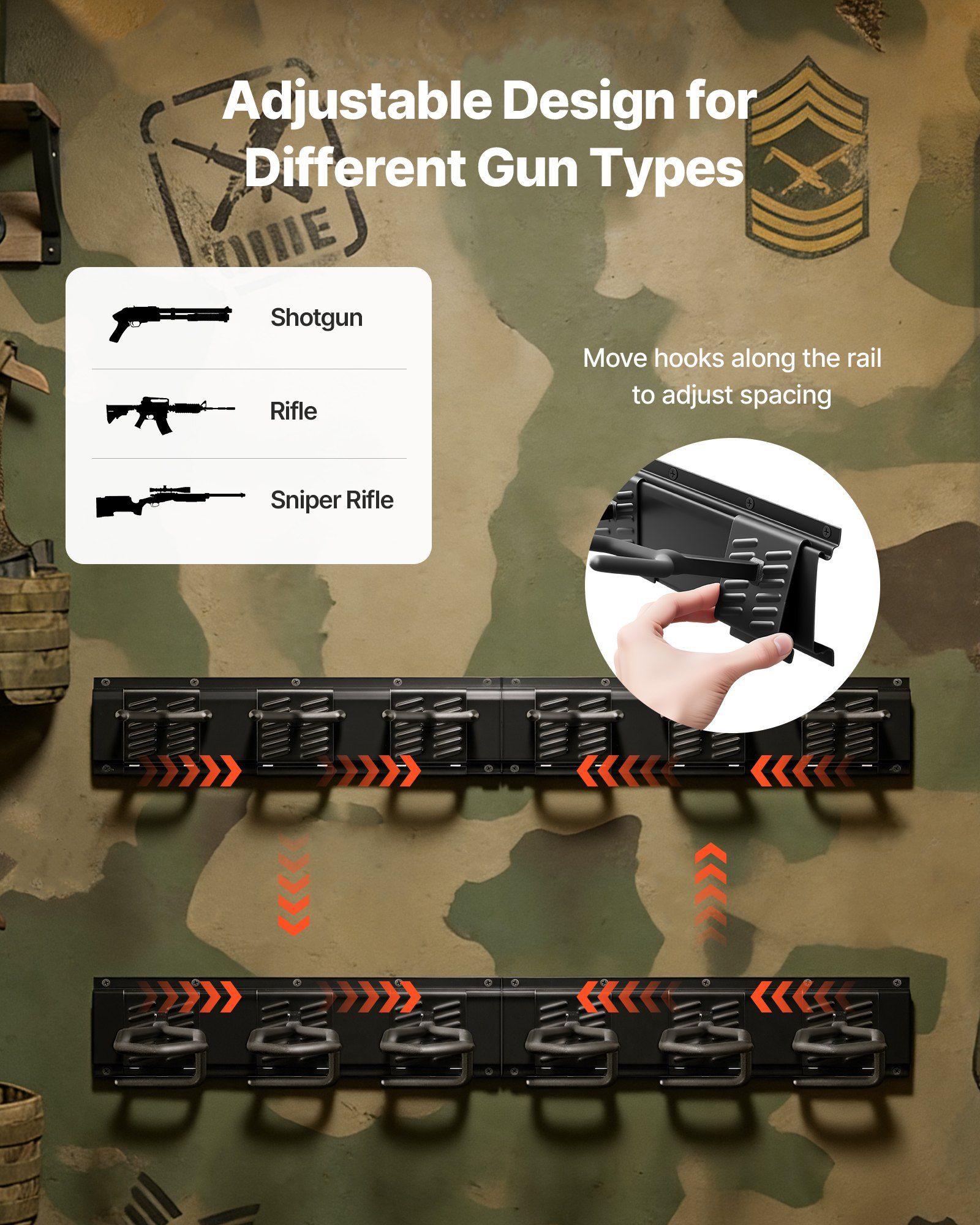 Indoor Gun Rack, Heavy Duty Steel, Wall Mount Rifle and Shotgun Rack, 8 Slots for Long Guns, Gun Display Rifle Storage Holder with Screws, for Home Garage Office Retail Shop Hunting Cabin Wall - Image 3