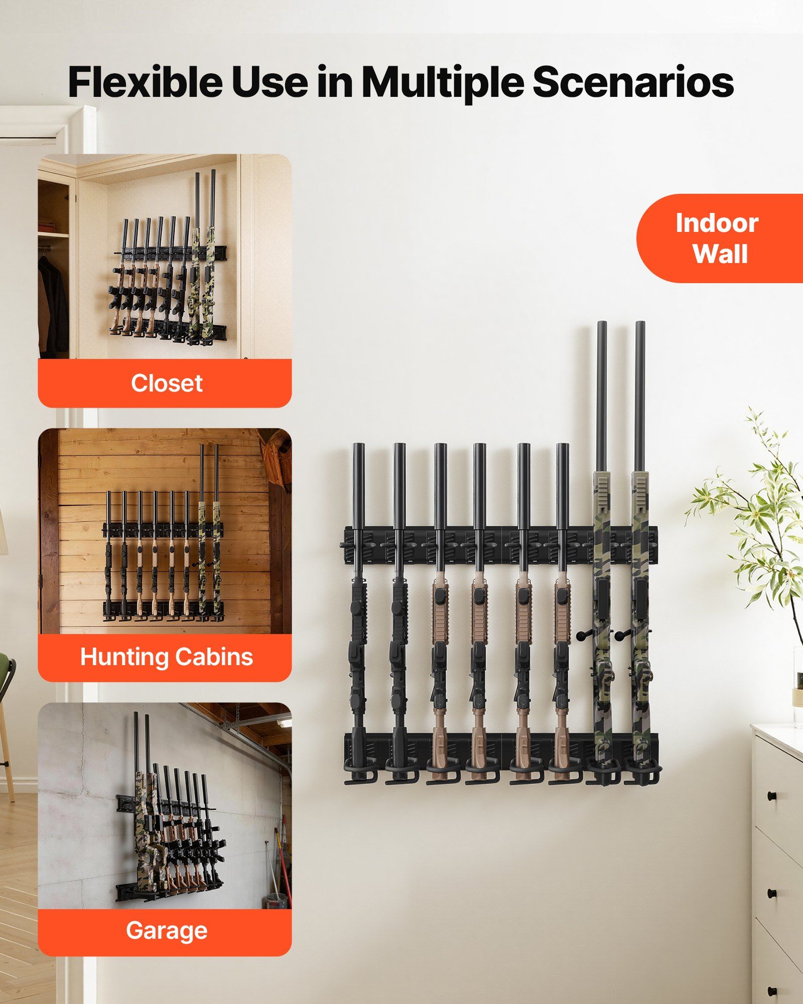 Indoor Gun Rack, Heavy Duty Steel, Wall Mount Rifle and Shotgun Rack, 8 Slots for Long Guns, Gun Display Rifle Storage Holder with Screws, for Home Garage Office Retail Shop Hunting Cabin Wall - Image 6