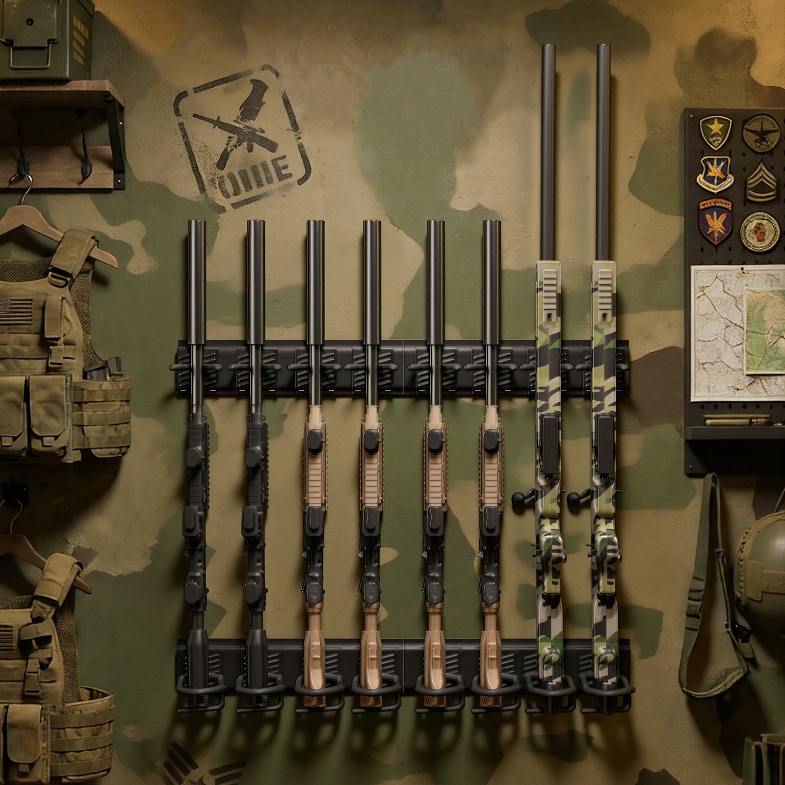 Indoor Gun Rack, Heavy Duty Steel, Wall Mount Rifle and Shotgun Rack, 8 Slots for Long Guns, Gun Display Rifle Storage Holder with Screws, for Home Garage Office Retail Shop Hunting Cabin Wall - Image 8