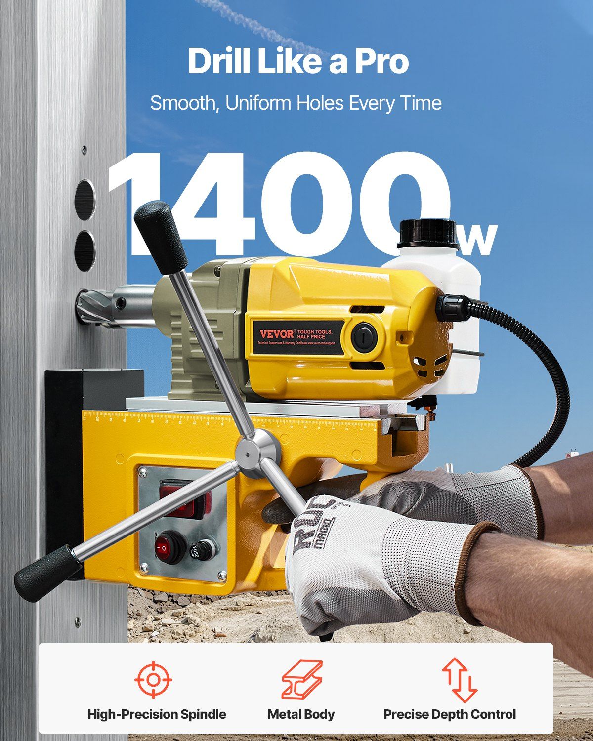 Magnetic Drill, 1400W Motor 1.6 in Boring Diameter, 2810 lbf Portable Electric Mag Drill Press, 800 RPM No-Load Speed, Drilling Machine for Metal Surface, Industrial and Home Improvement - Image 2