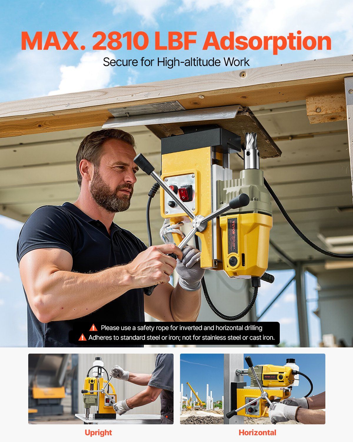 Magnetic Drill, 1400W Motor 1.6 in Boring Diameter, 2810 lbf Portable Electric Mag Drill Press, 800 RPM No-Load Speed, Drilling Machine for Metal Surface, Industrial and Home Improvement - Image 4
