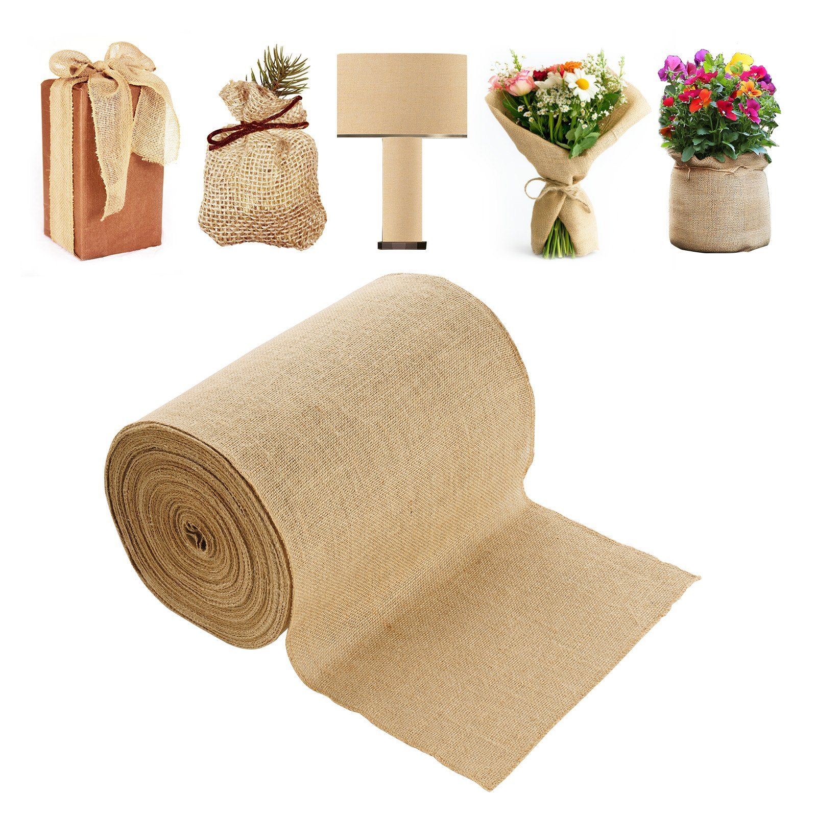 Burlap Fabric Roll, 355 mm x 45.7 m & 50 x 50 Density Wide Natural Burlap Fabric Rolls, Jute Fabric Burlap Tree Wrap Roll, for Decor, Crafts, Wedding, Gardening, Plant & Tree Winter Covering - Image 1