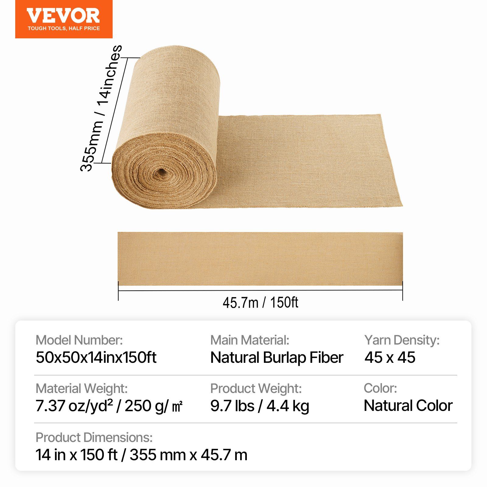 Burlap Fabric Roll, 355 mm x 45.7 m & 50 x 50 Density Wide Natural Burlap Fabric Rolls, Jute Fabric Burlap Tree Wrap Roll, for Decor, Crafts, Wedding, Gardening, Plant & Tree Winter Covering - Image 7