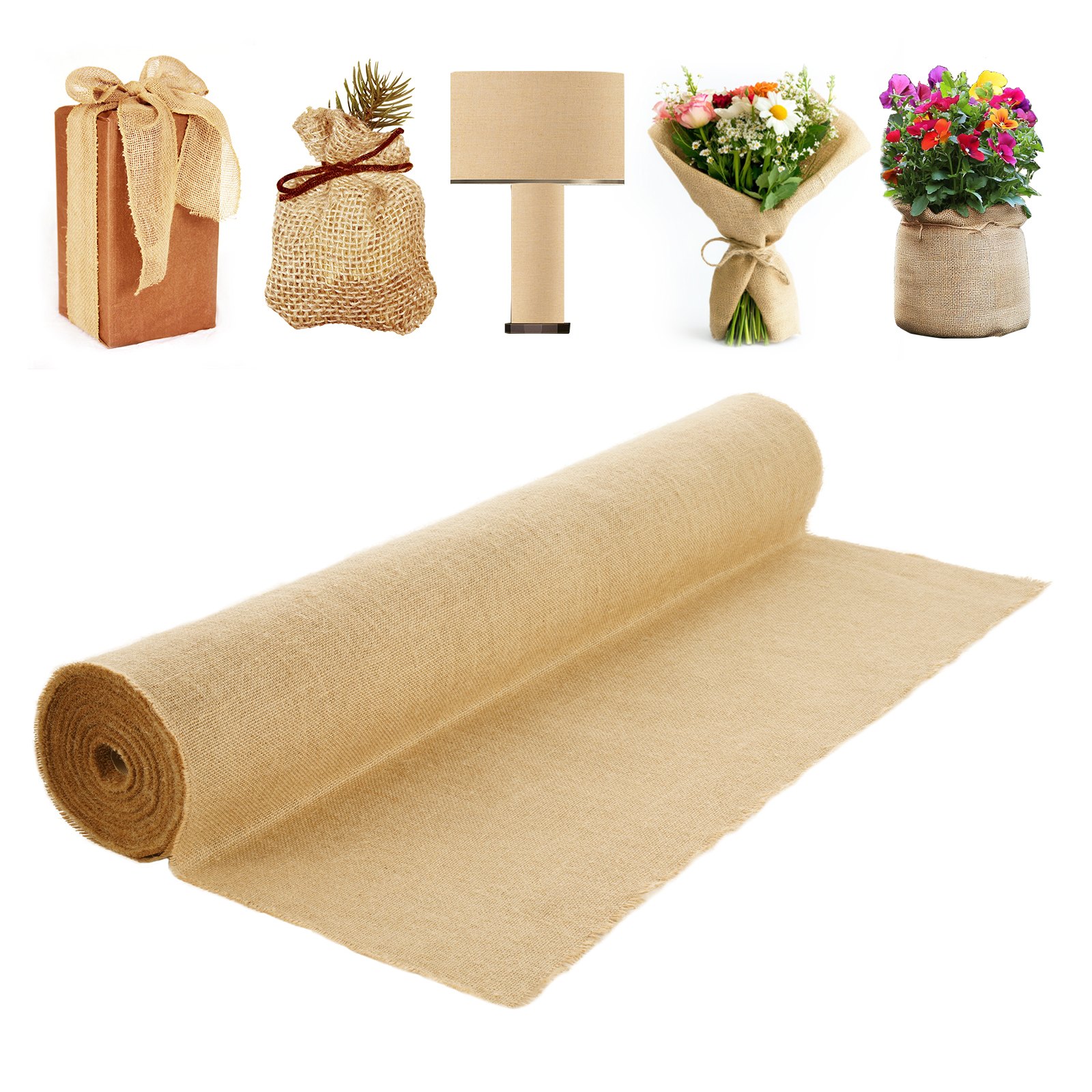 Burlap Fabric Roll, 1016 mm x 22.86 m & 50 x 50 Density Wide Natural Burlap Fabric Rolls, Jute Fabric Burlap Tree Wrap Roll, for Decor, Crafts, Wedding, Gardening, Plant & Tree Winter Covering - Image 1
