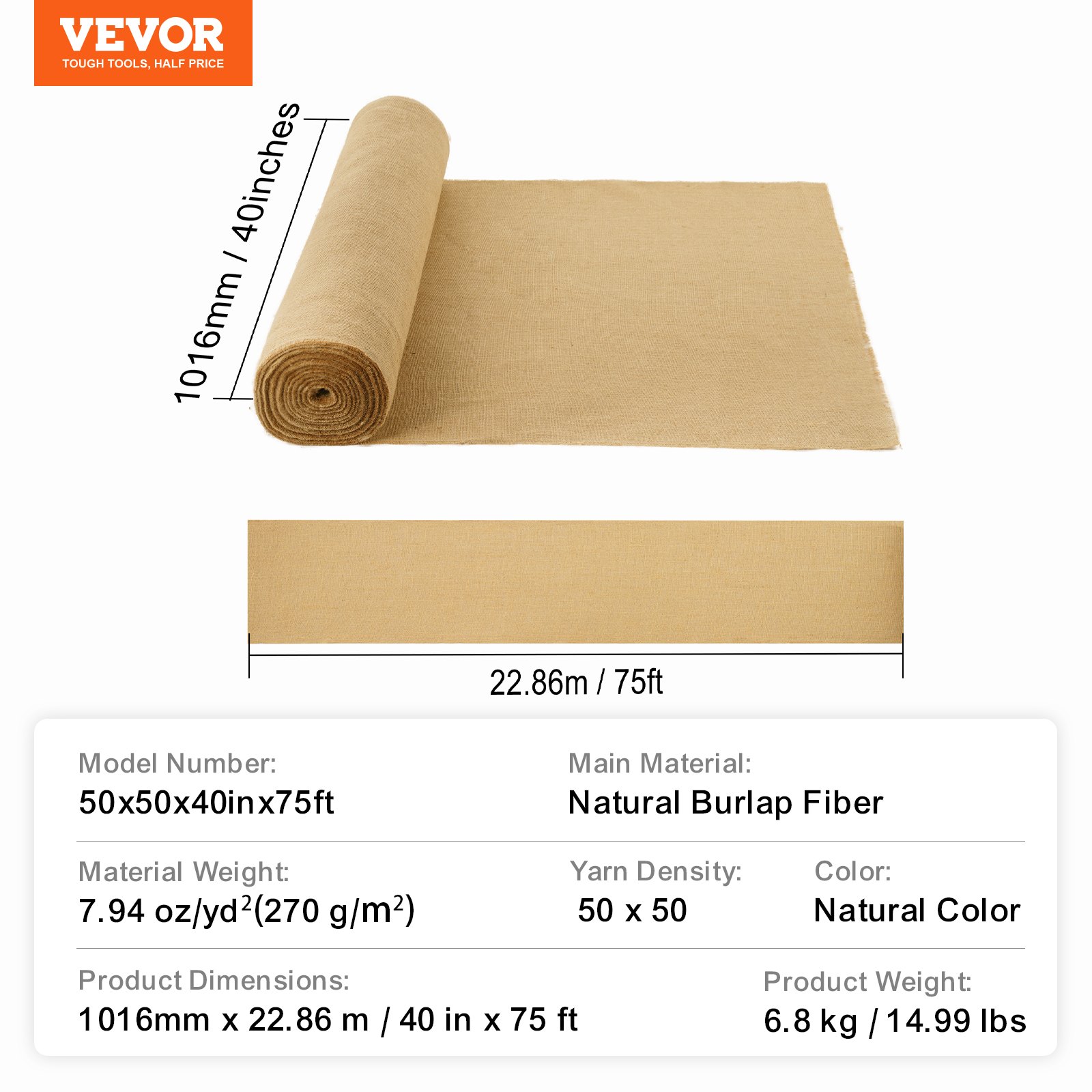 Burlap Fabric Roll, 1016 mm x 22.86 m & 50 x 50 Density Wide Natural Burlap Fabric Rolls, Jute Fabric Burlap Tree Wrap Roll, for Decor, Crafts, Wedding, Gardening, Plant & Tree Winter Covering - Image 7