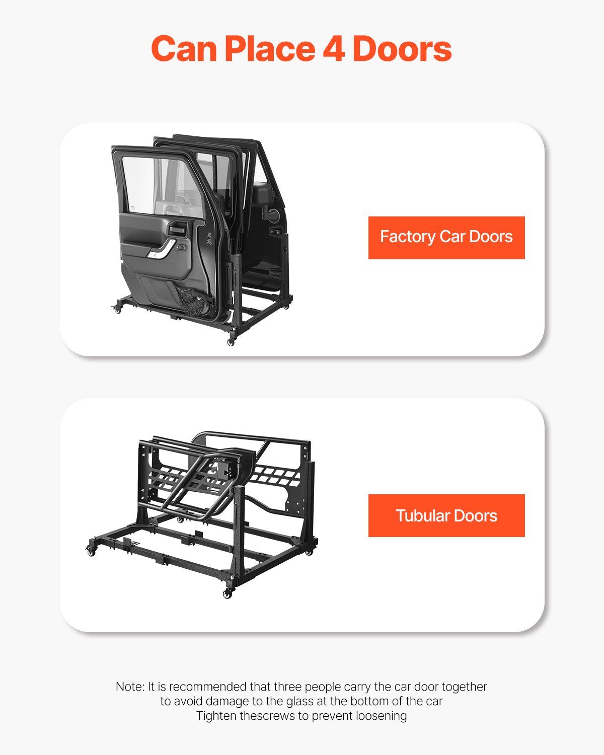 Jeep Door Storage Cart, 4 Doors Moveable Storage Cart Rack with Thickened Rubber Cushion, Sturdy Car Door Holder Cart Fit for Jeep Wrangler JK JKU JL Gladiator - Image 3