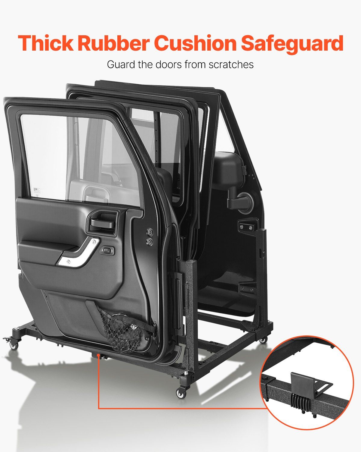 Jeep Door Storage Cart, 4 Doors Moveable Storage Cart Rack with Thickened Rubber Cushion, Sturdy Car Door Holder Cart Fit for Jeep Wrangler JK JKU JL Gladiator - Image 4