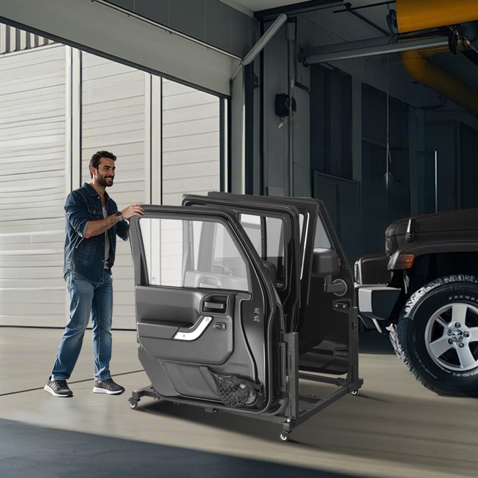 Jeep Door Storage Cart, 4 Doors Moveable Storage Cart Rack with Thickened Rubber Cushion, Sturdy Car Door Holder Cart Fit for Jeep Wrangler JK JKU JL Gladiator - Image 8