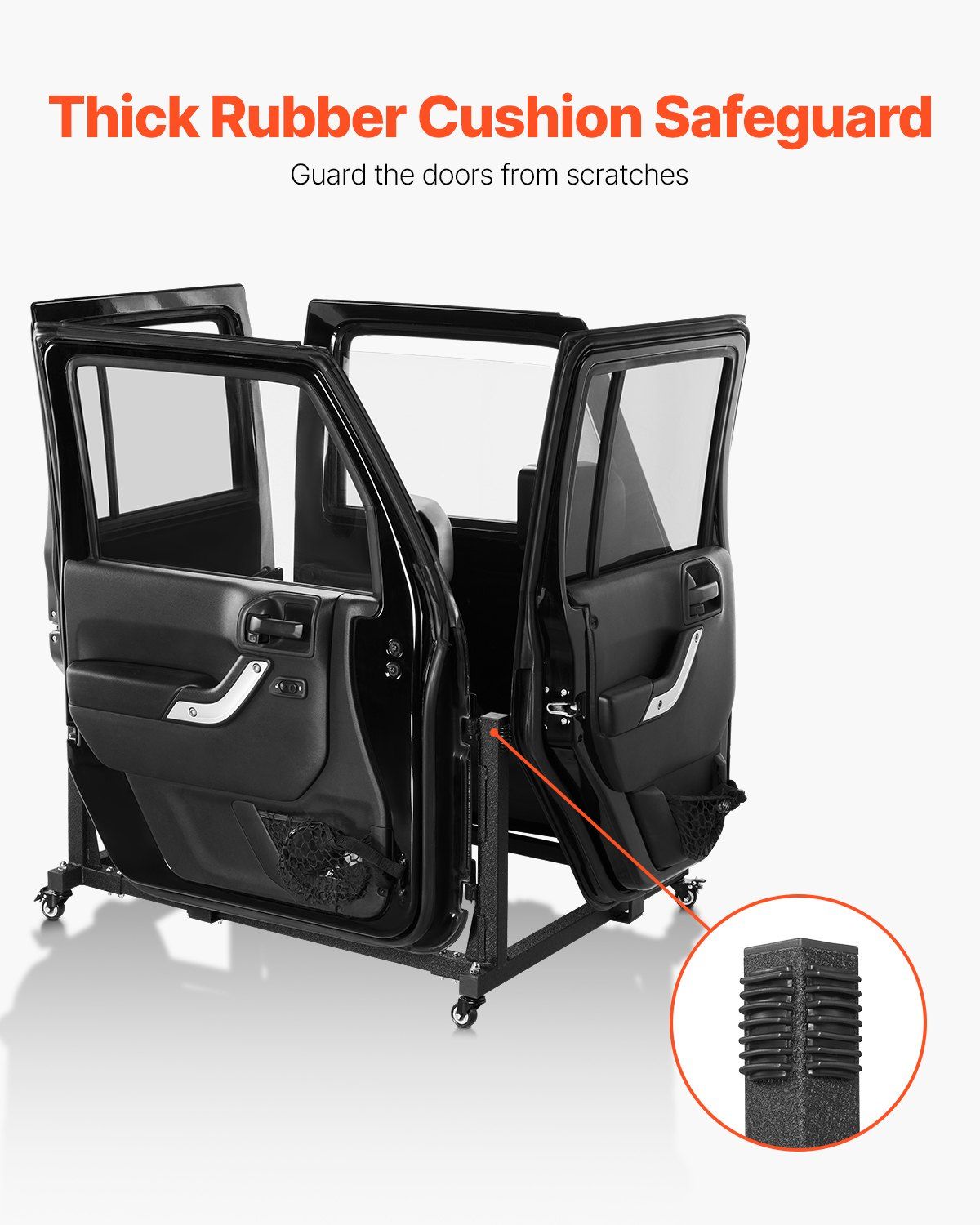Jeep Door Storage Cart, 4 Doors Moveable Storage Cart Rack with Thickened Rubber Cushion, Sturdy Car Door Holder Cart Fit for Jeep Wrangler JK JL/Gladiator JT 2007- 2023 JK JL / Gladiator JT - Image 4