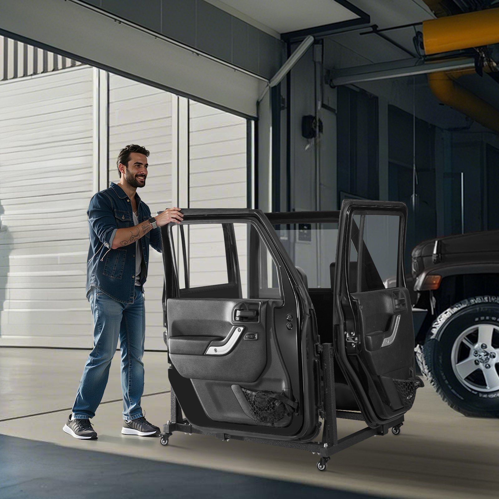 Jeep Door Storage Cart, 4 Doors Moveable Storage Cart Rack with Thickened Rubber Cushion, Sturdy Car Door Holder Cart Fit for Jeep Wrangler JK JL/Gladiator JT 2007- 2023 JK JL / Gladiator JT - Image 8