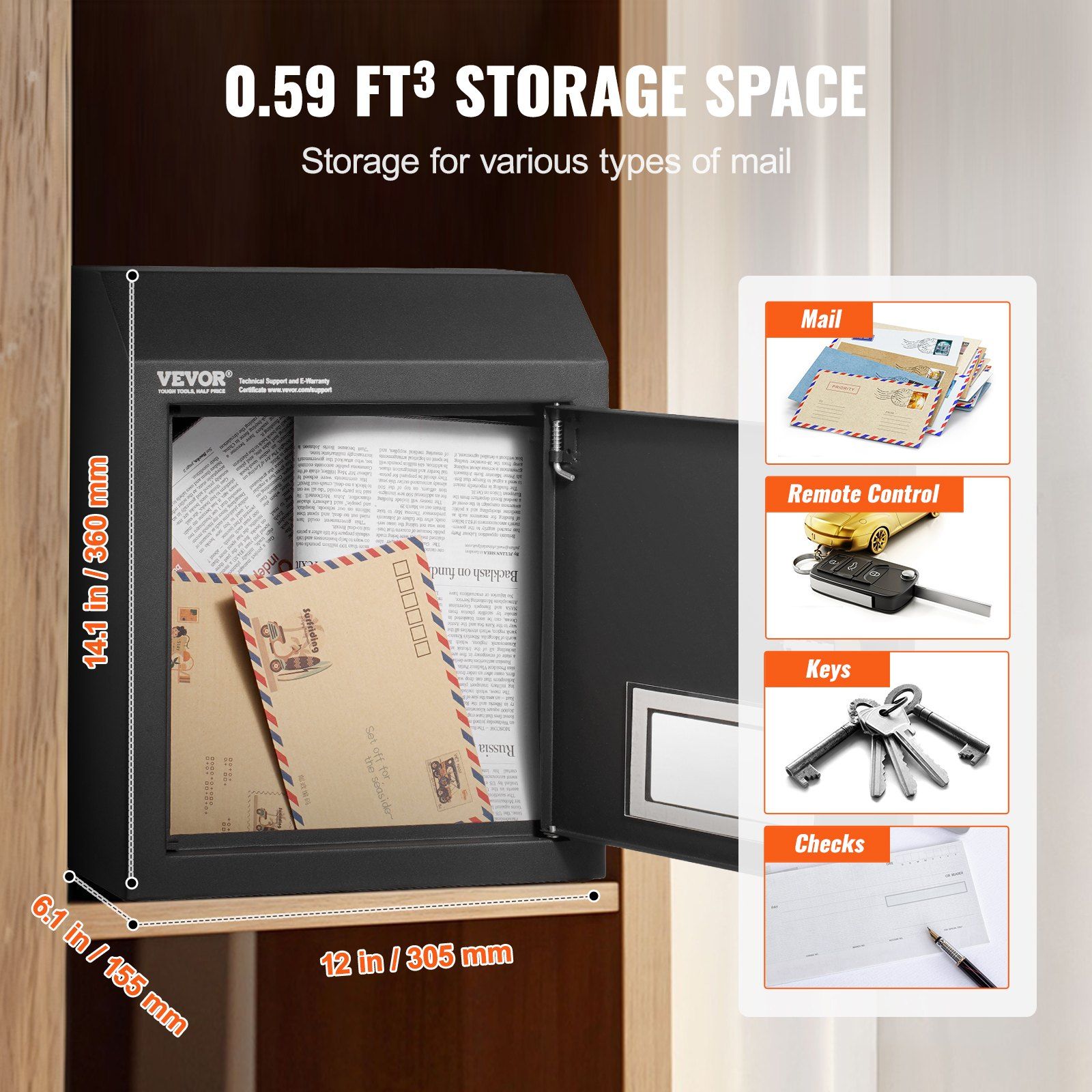 Through The Door Key Drop Box, Heavy Duty Steel Through the Door Mailbox with 12