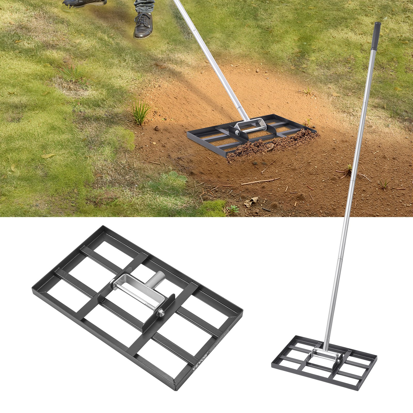254 x 430 mm Lawn Leveling Rake 1980 mm Adjustable Handle for Yard Golf Court - Image 1