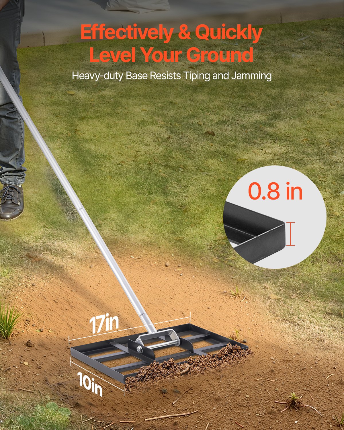 254 x 430 mm Lawn Leveling Rake 1980 mm Adjustable Handle for Yard Golf Court - Image 2